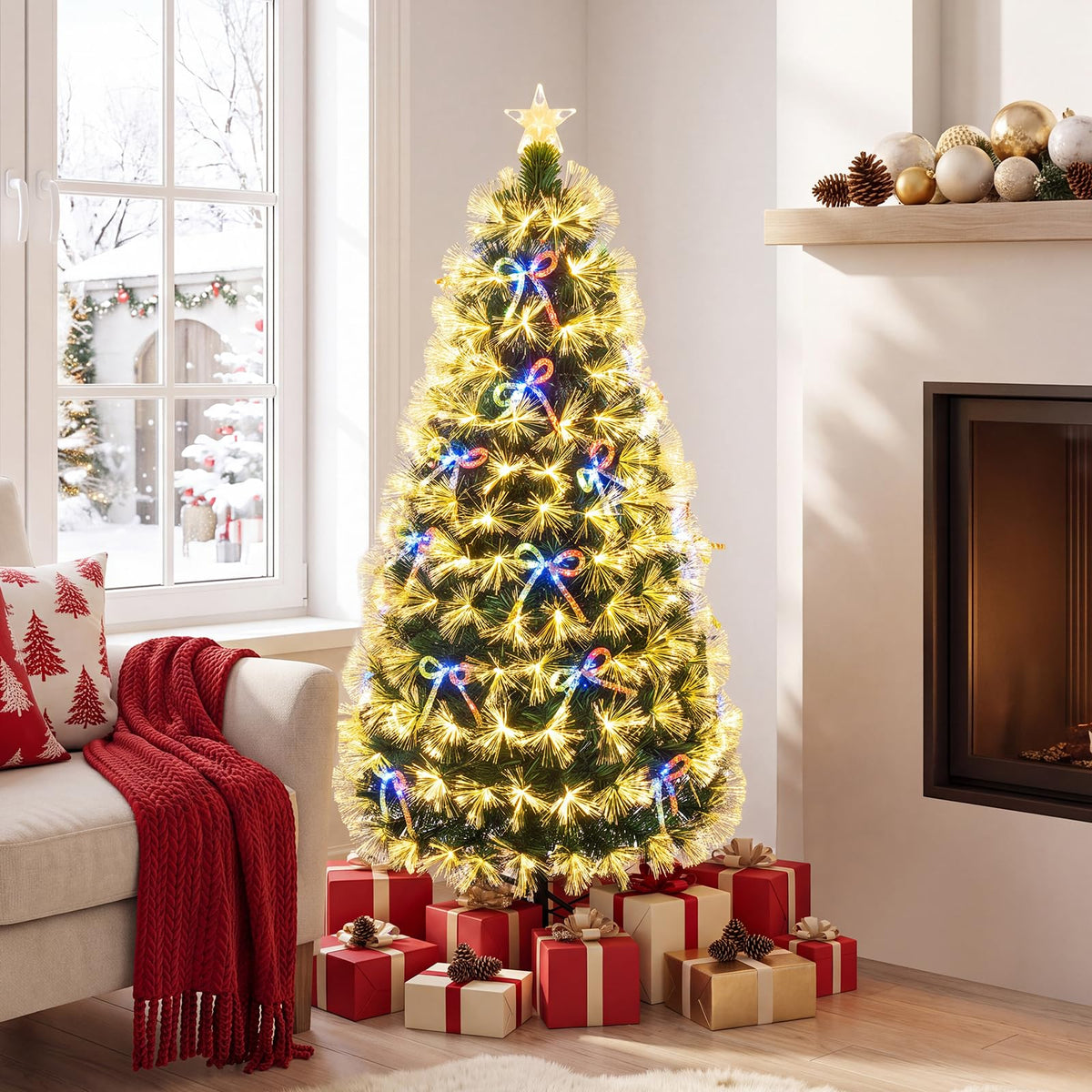 5FT Fiber Optic Christmas Tree, Pre-lit Artificial Xmas Tree