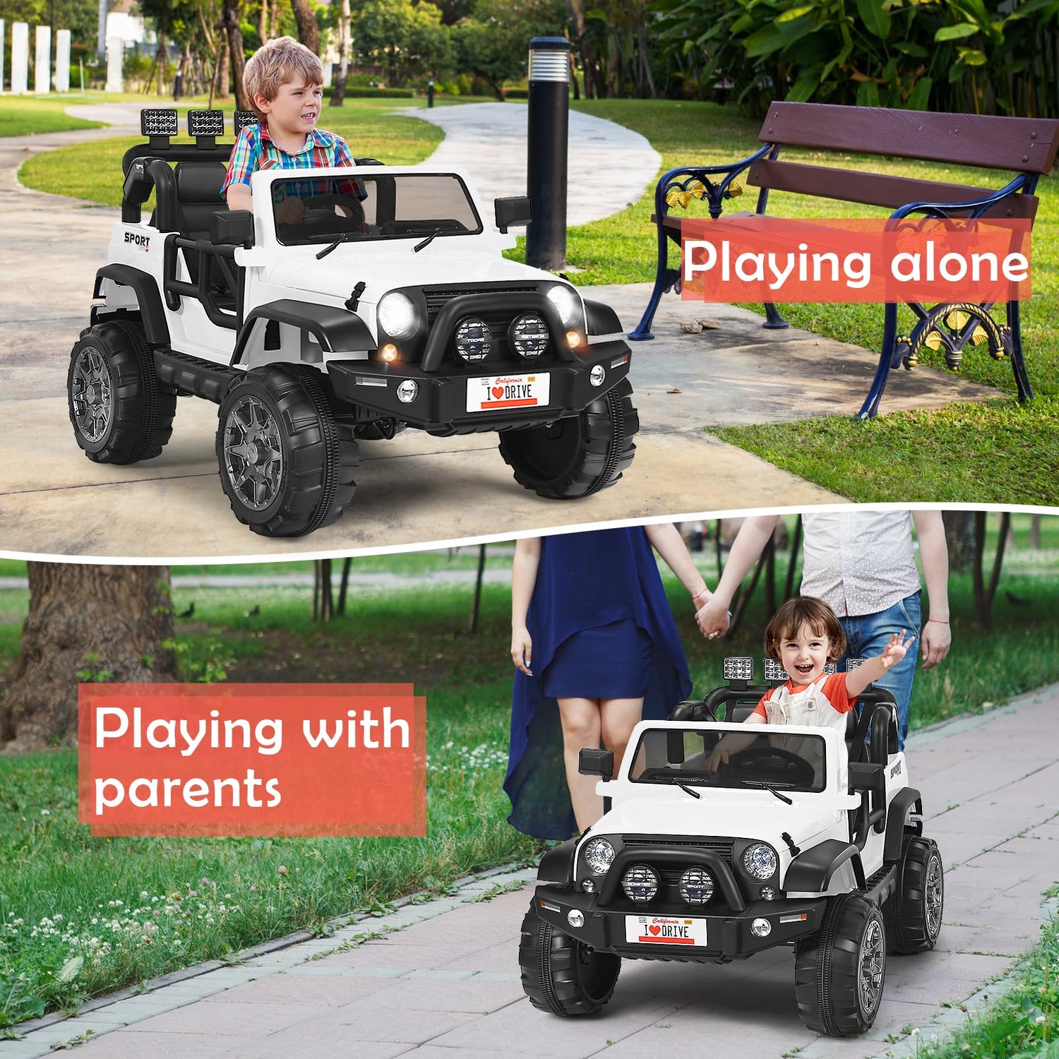 GYMAX 2-Seater Kids Ride on Car, 12V Battery Powered Toy Car