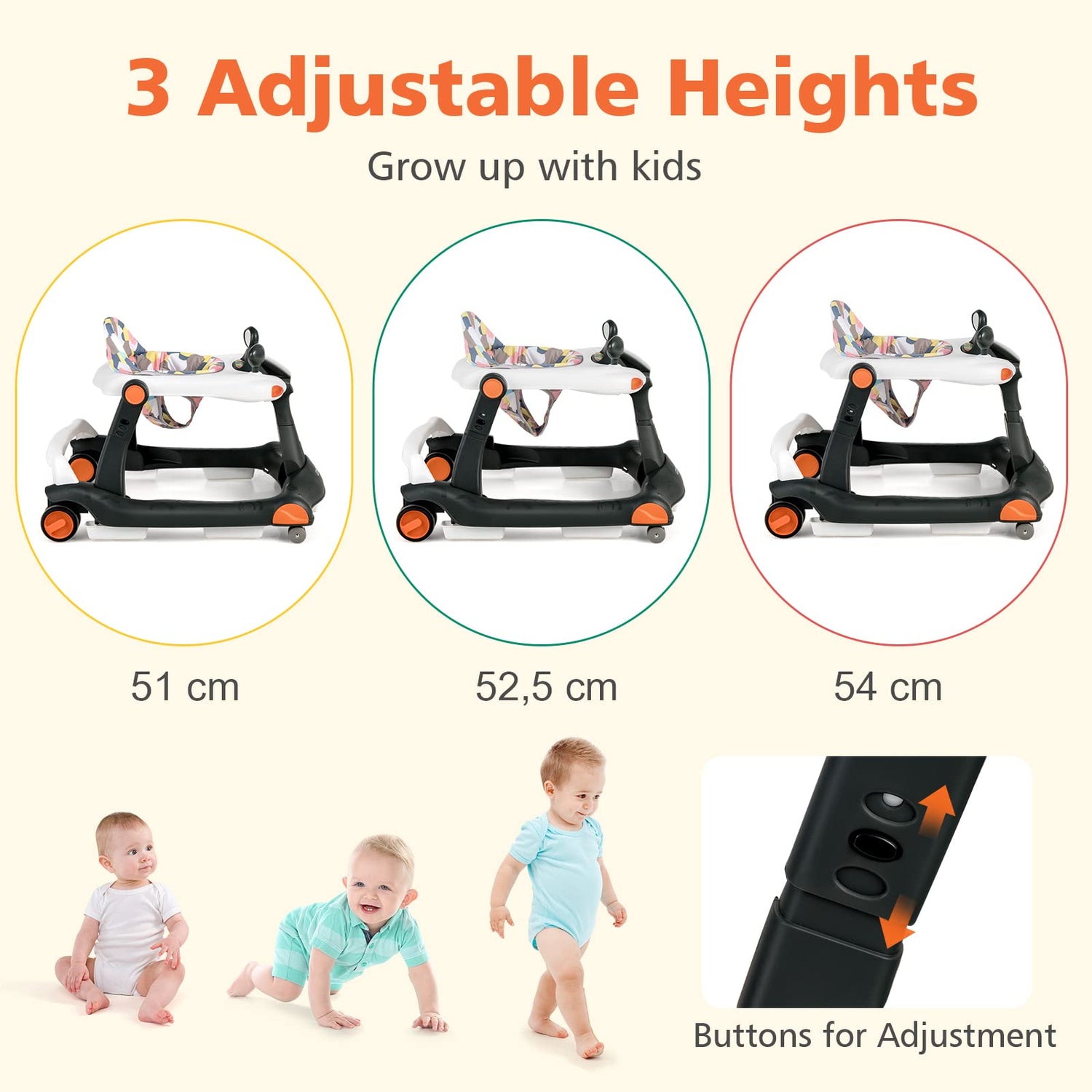 GYMAX Baby Walker, 2 in 1 Foldable Toddler Push Along Walker with Music, Lights and Wheels