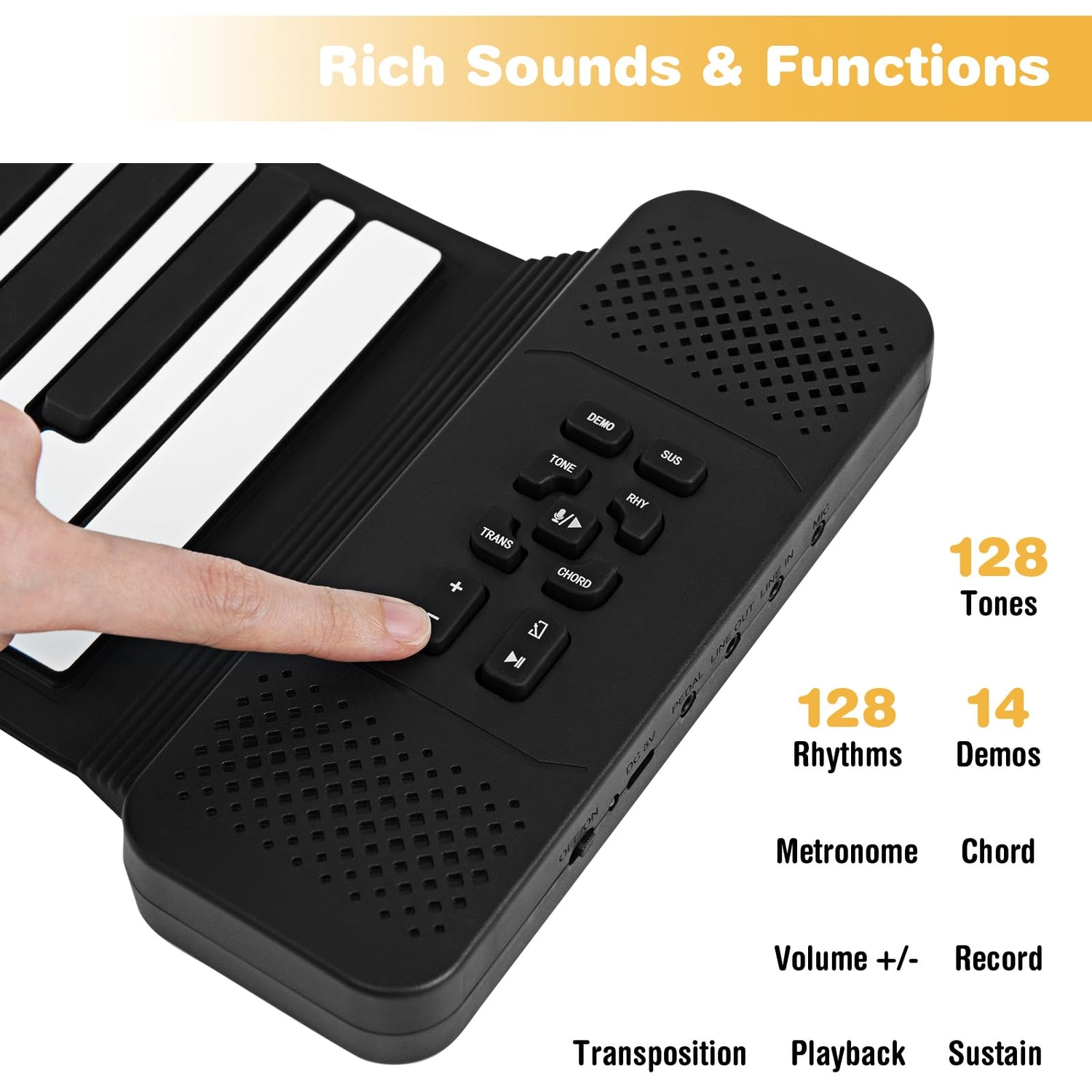 Portable Hand Roll Piano Keyboard with 128 Rhythms