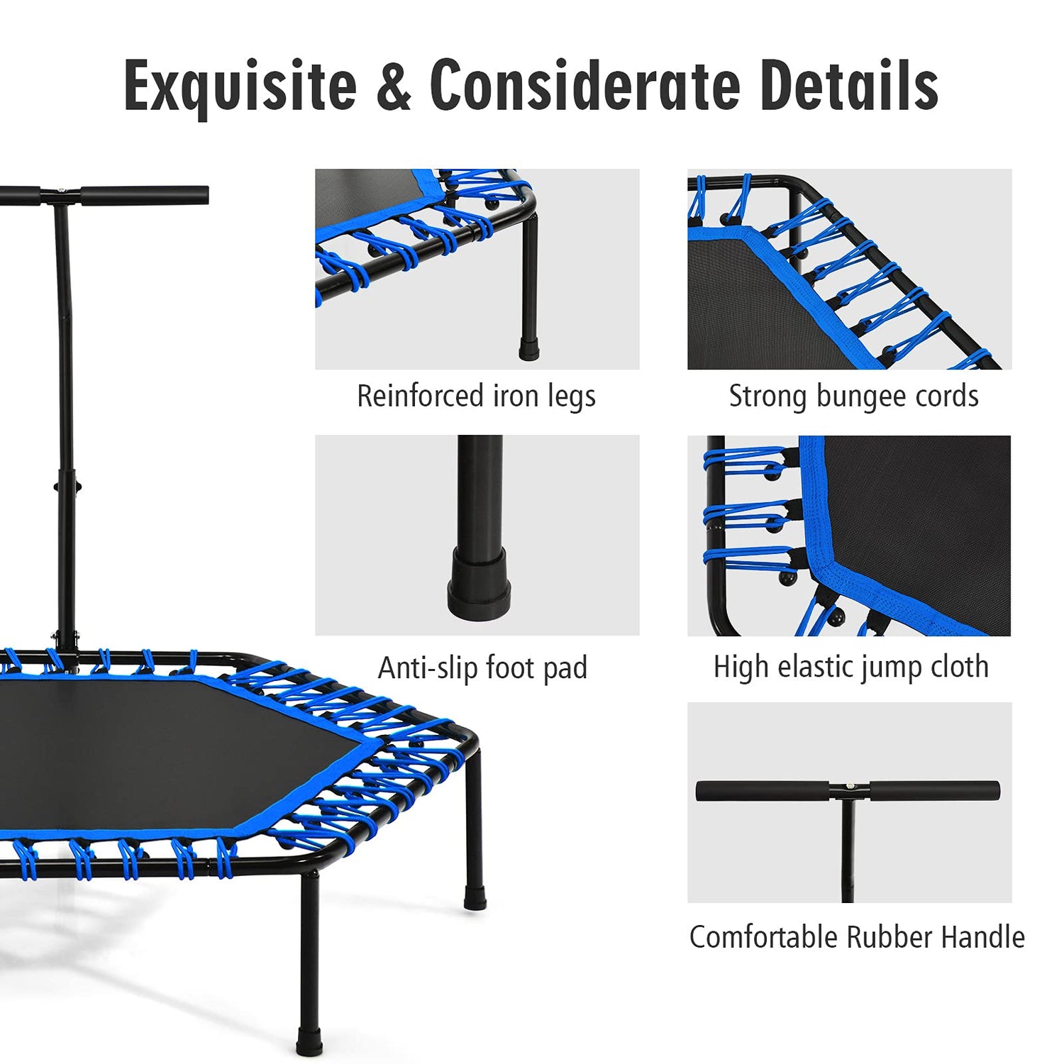 GYMAX Exercise Trampoline, Hexagonal Fitness Rebounder with Adjustable Handle