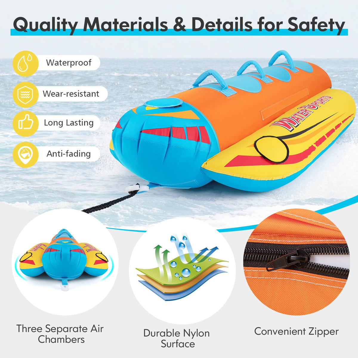 Hot Rider Dog GYMAX 1-3 Riders Inflatable Hot Dog Towable with EVA Seat Pads – GymaxUK