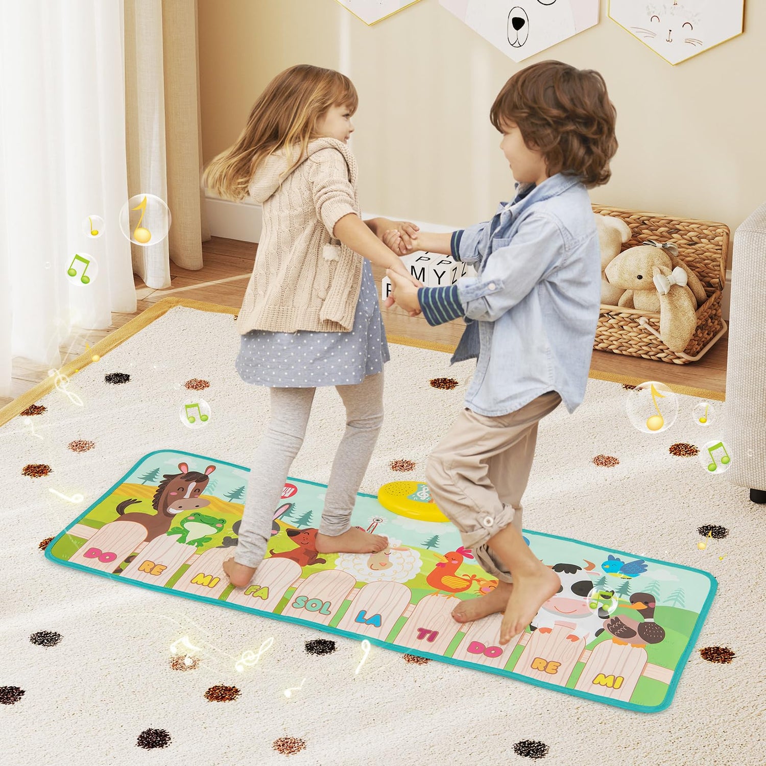 Kids Musical Animal Farm Mat with 10 Piano Keys and 10 Built-in Songs