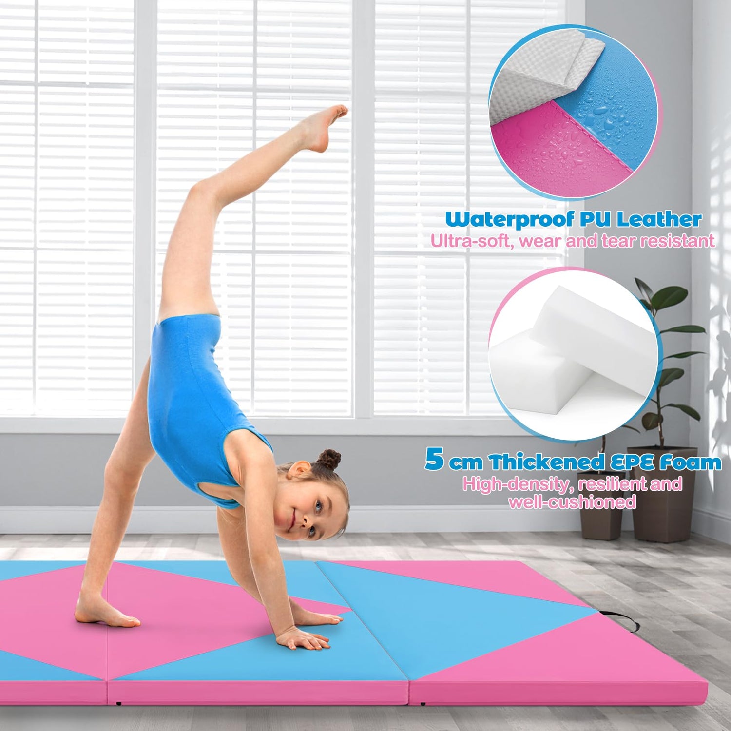 GYMAX Foldable Gymnastics Mat, 8FT x 4FT Extra Thick Tumbling Mat with Carry Handles