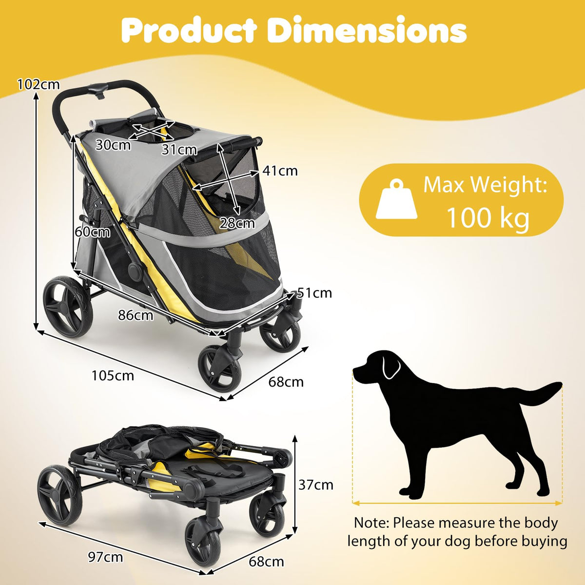 Foldable Pet Stroller, Dog Pram Buggy Pet Pushchair
