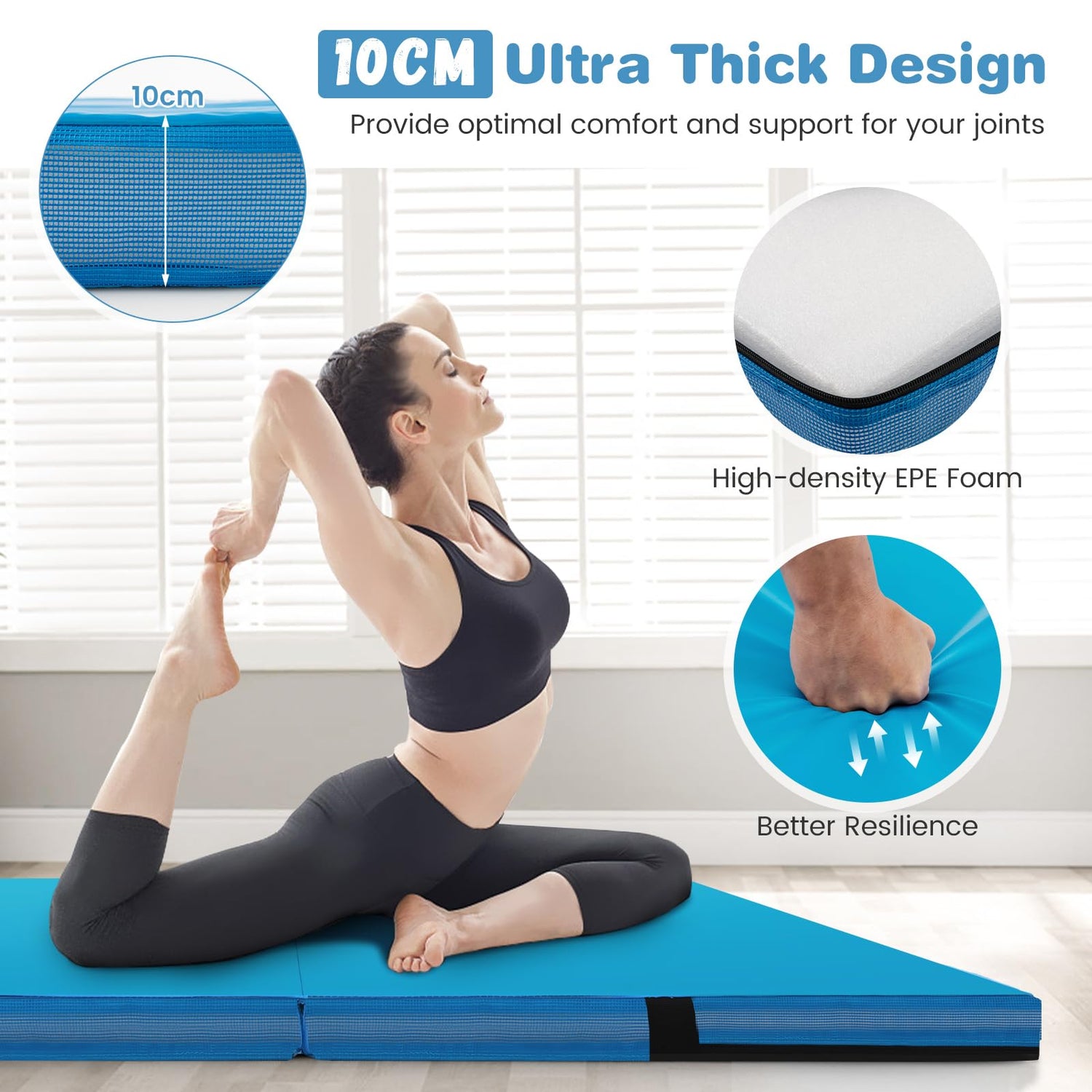 GYMAX Folding Gymnastic Mat, 4ft x 4ft Extra Thick Tumbling Mat with 2 Carrying Handles