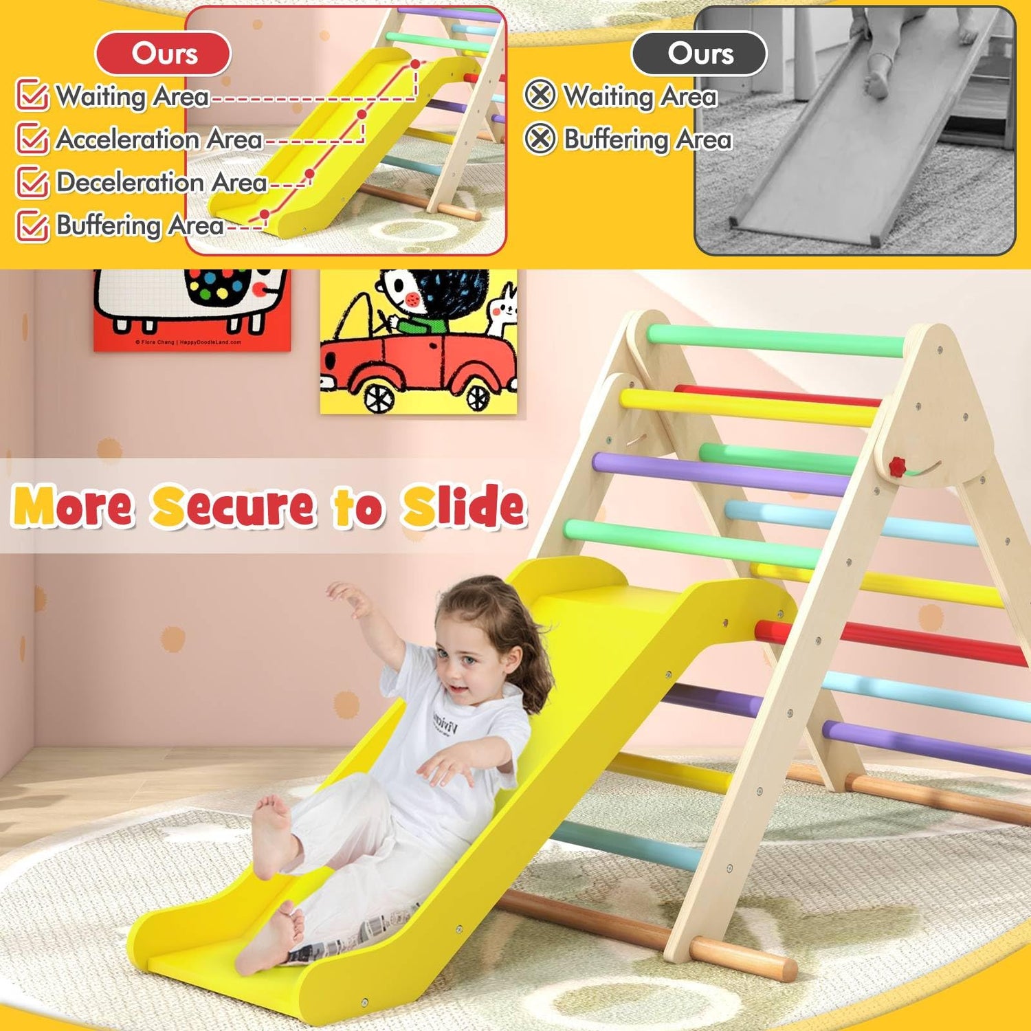 GYMAX 2 in 1 Kids Climbing Set, Wooden Toddler Climber with Slide