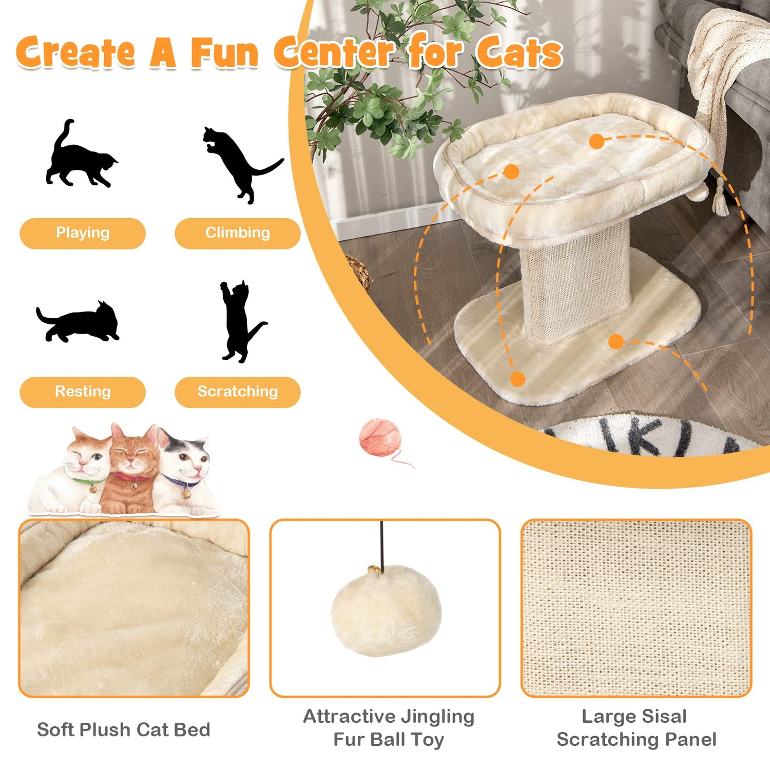 Cat Activity Tower with Large Plush Perch for Indoor Cats