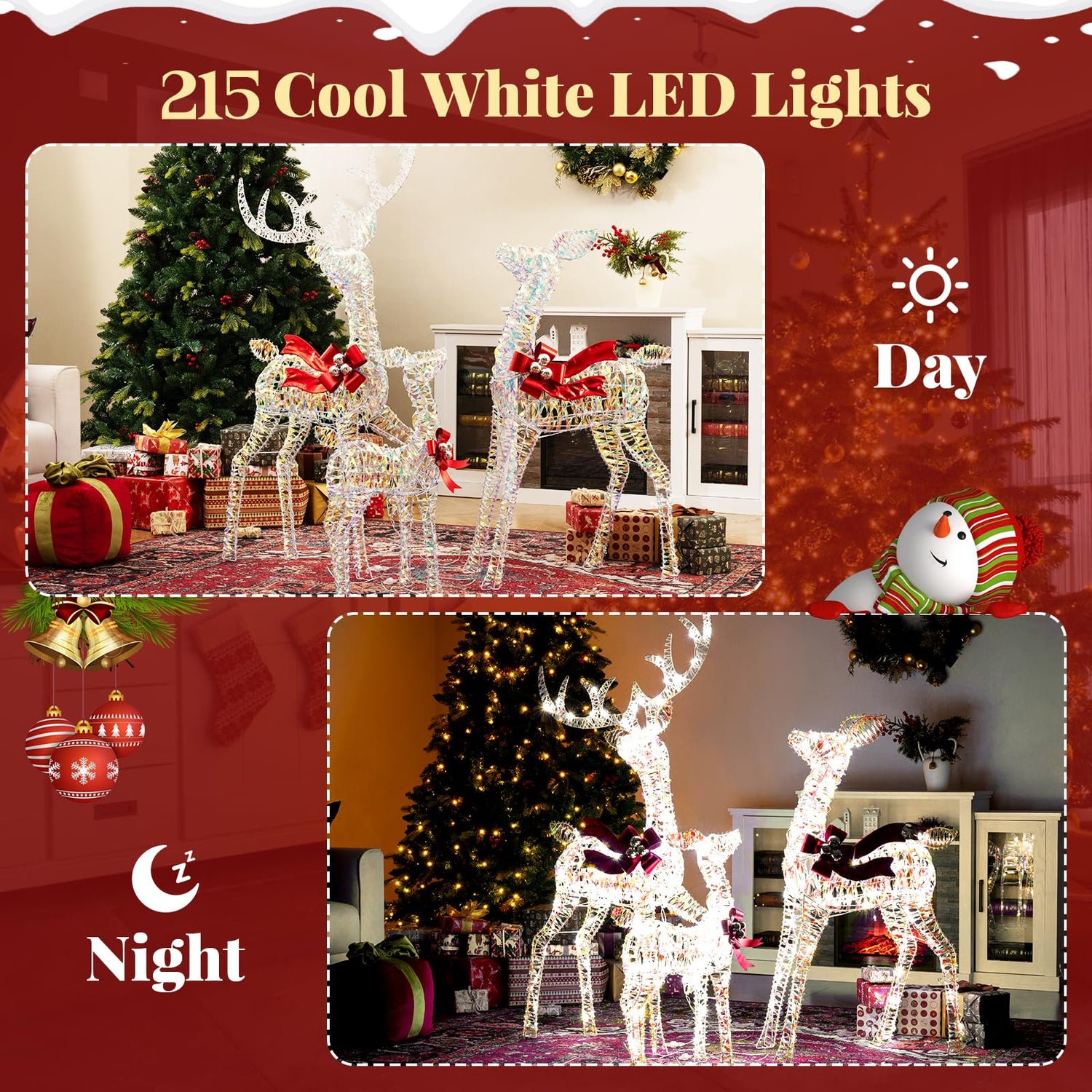 1/2/3-Piece Pre-Lit Christmas Reindeer, Light Up Garden Christmas Figure Decorations with LED Lights