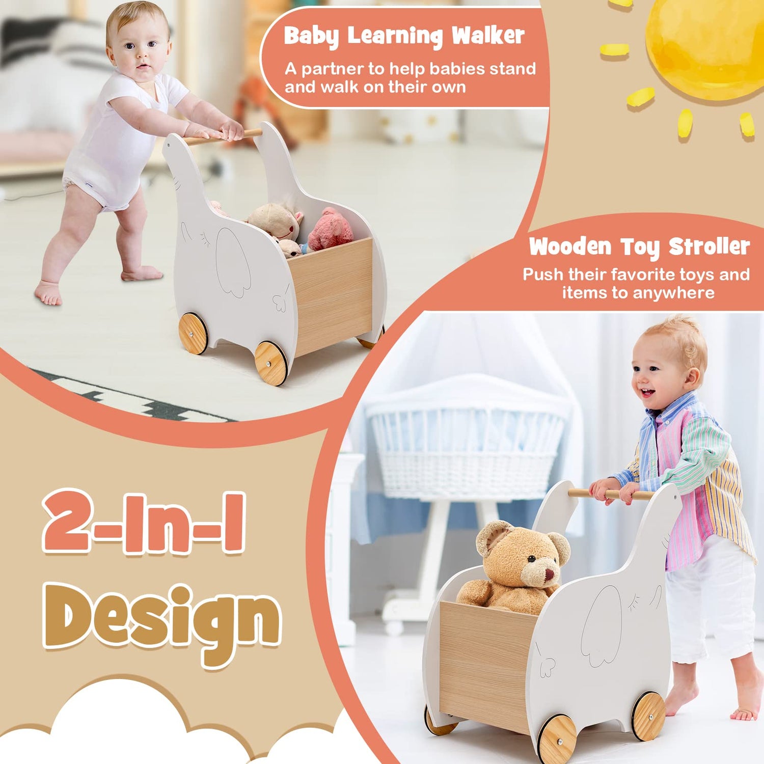 GYMAX Wooden Baby Learning Walker