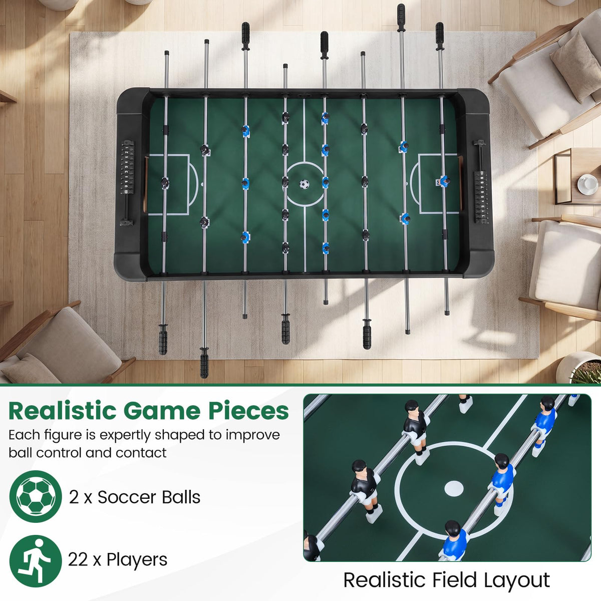 119 CM Competition Full Size Soccer Game Table with 22 Players