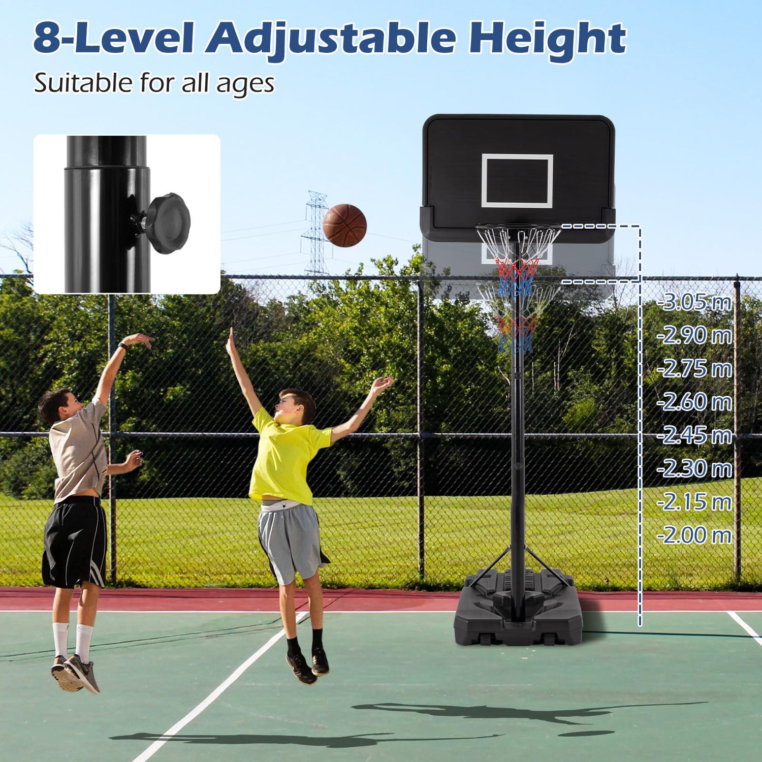 GYMAX 6.5FT-10FT Height Adjustable Portable Basketball Hoop