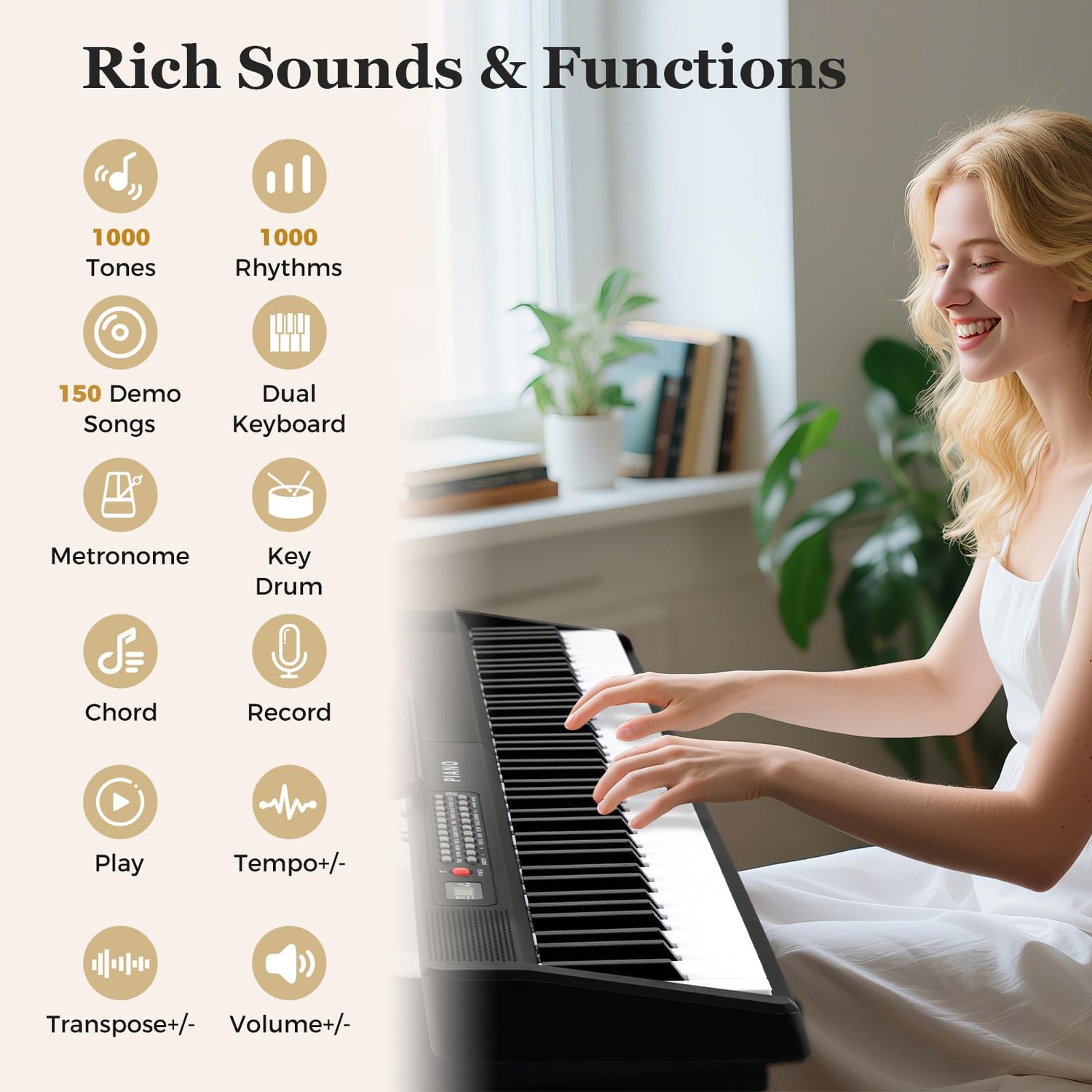 88 Key Foldable Piano Keyboard with MIDI Wireless Connection and Microphone
