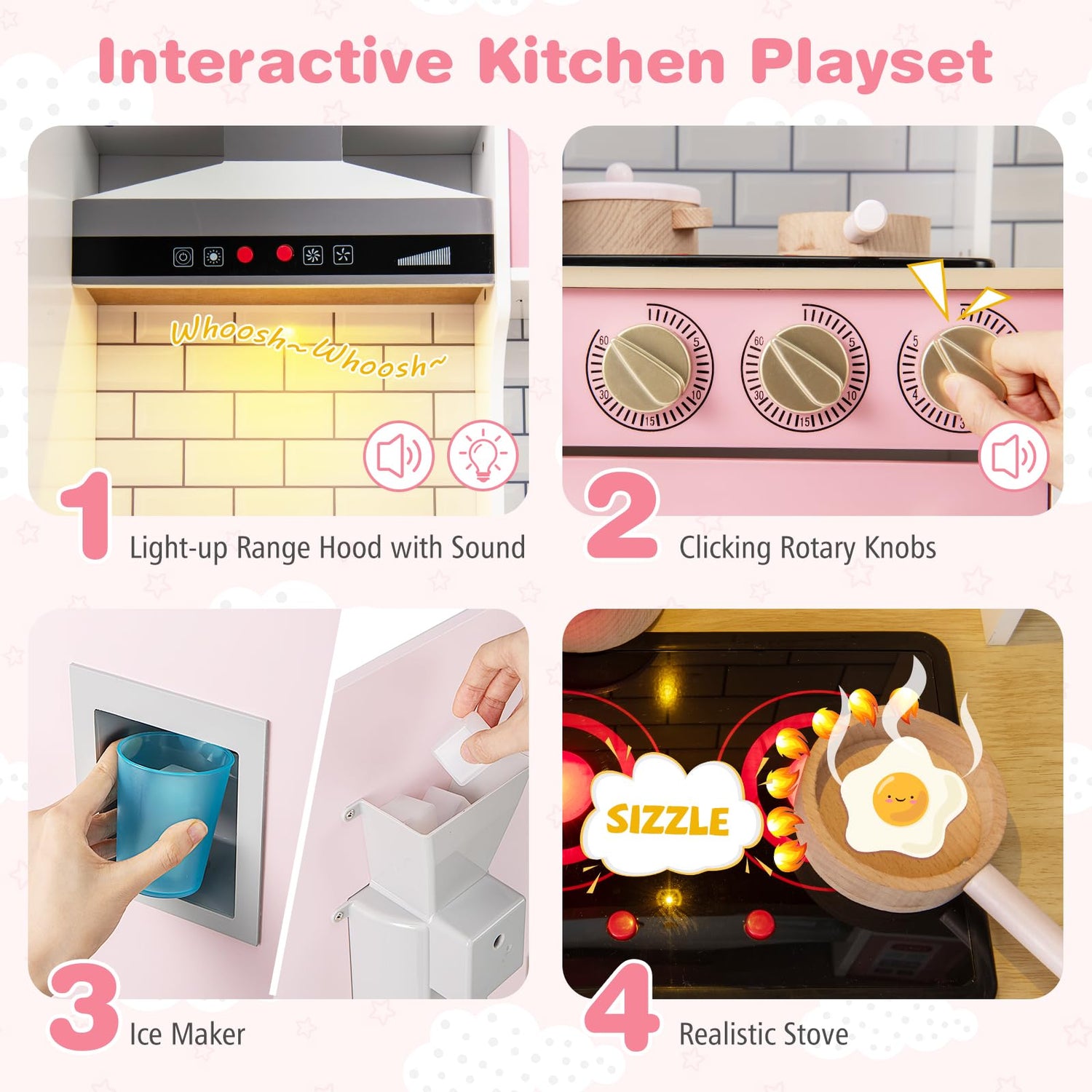 GYMAX Kids Play Kitchen, Children Toy Kitchen with Realistic Lights