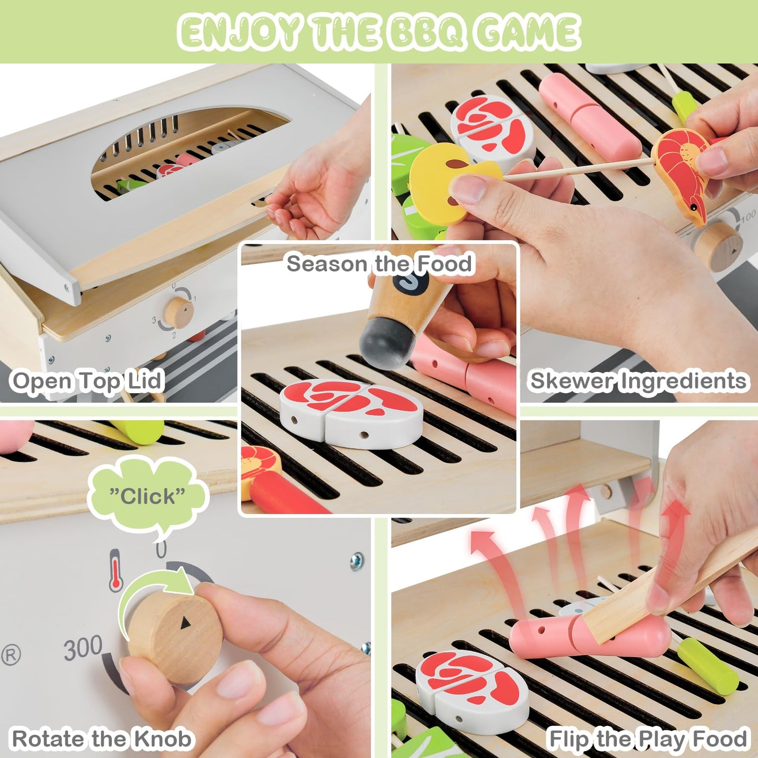 GYMAX Wooden Kids BBQ Grill Playset, Little Chef Play Kitchen with 17 Play Food & Barbecue Accessories