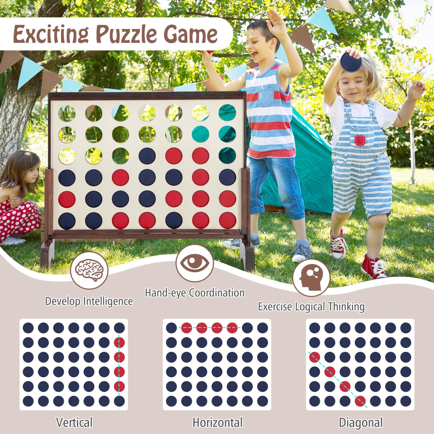 GYMAX Giant 4 in a Row Game, Wooden Jumbo Connect 4 Games with Carrying Bag & 42Pcs Chips