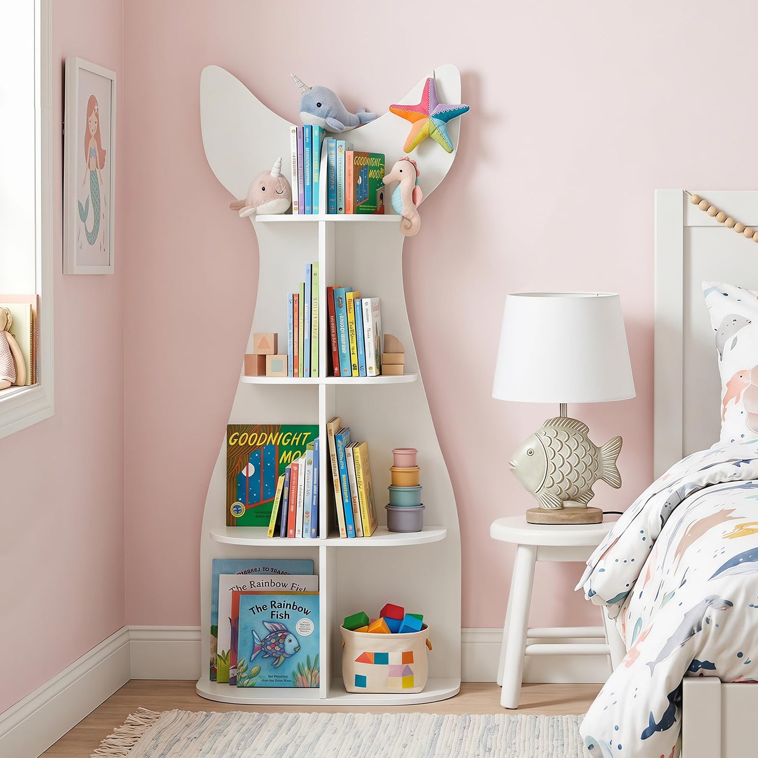 Fish-Shaped Toddler Book Toy Organizer Display Rack