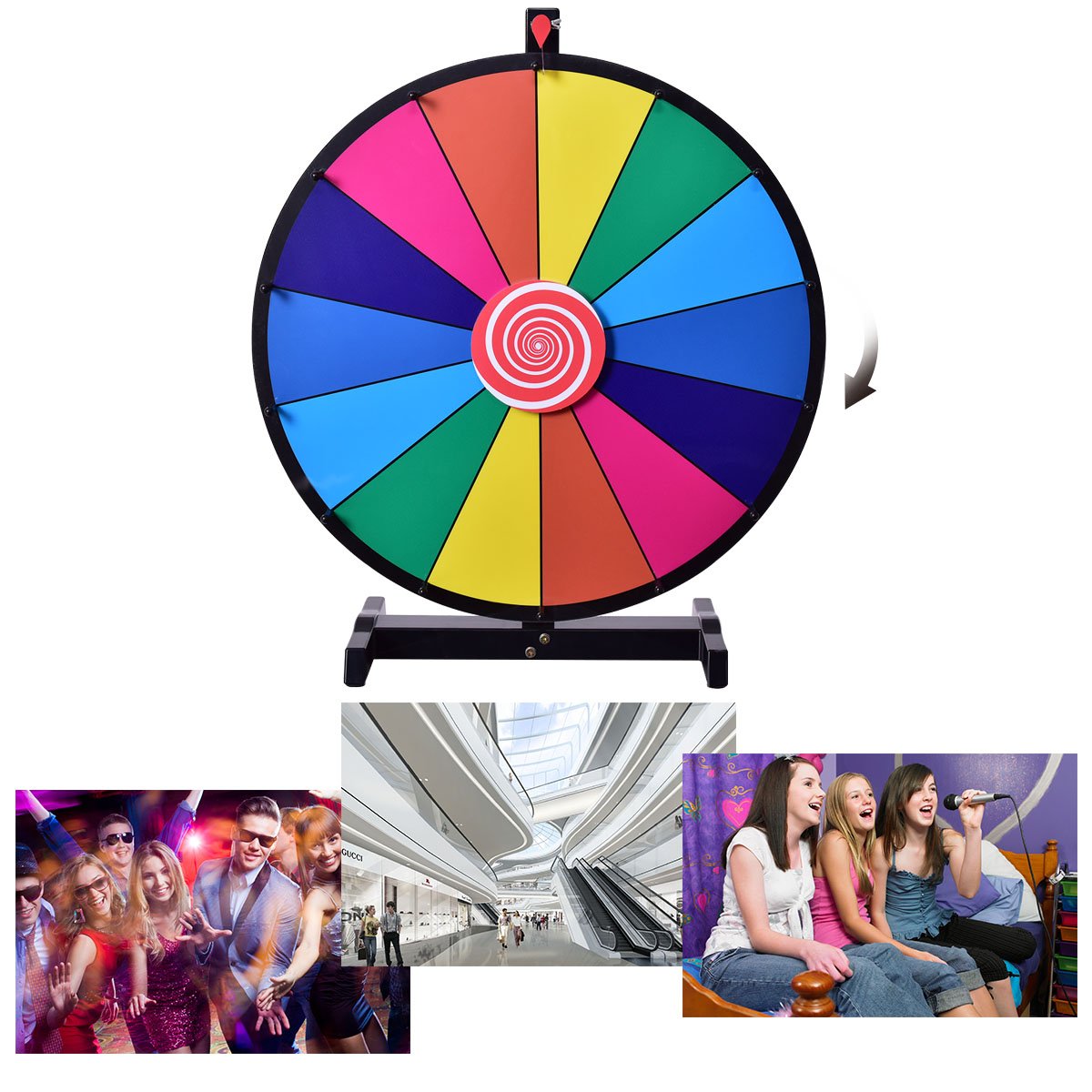 GYMAX 24" Color Prize Wheel 14 Slots Dry Eraser Trade Show Fortune Win Colorful Spin Party Pub Tradeshow Game (24" Tabletop)