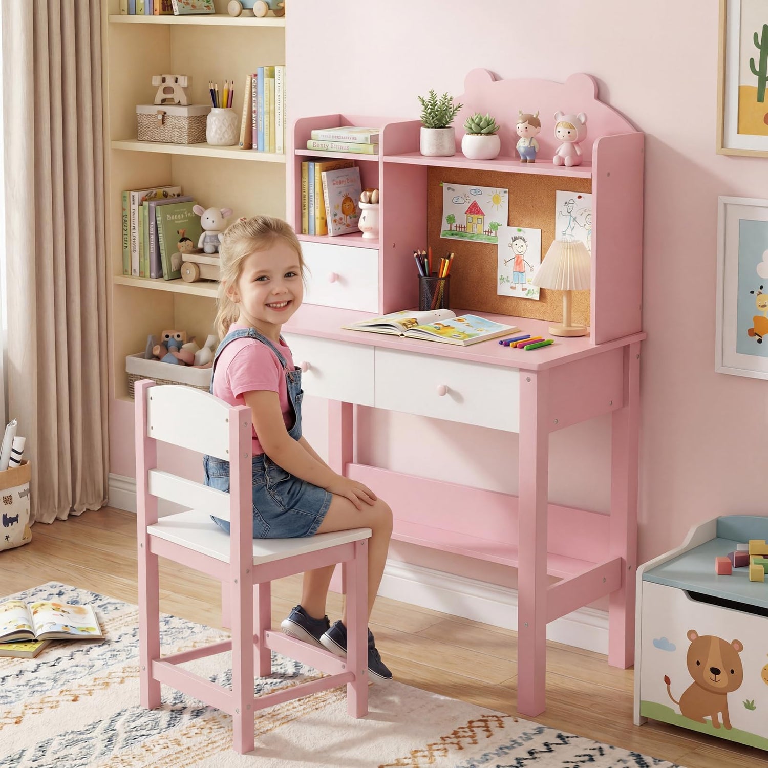 Wooden Student Study Table with Drawers