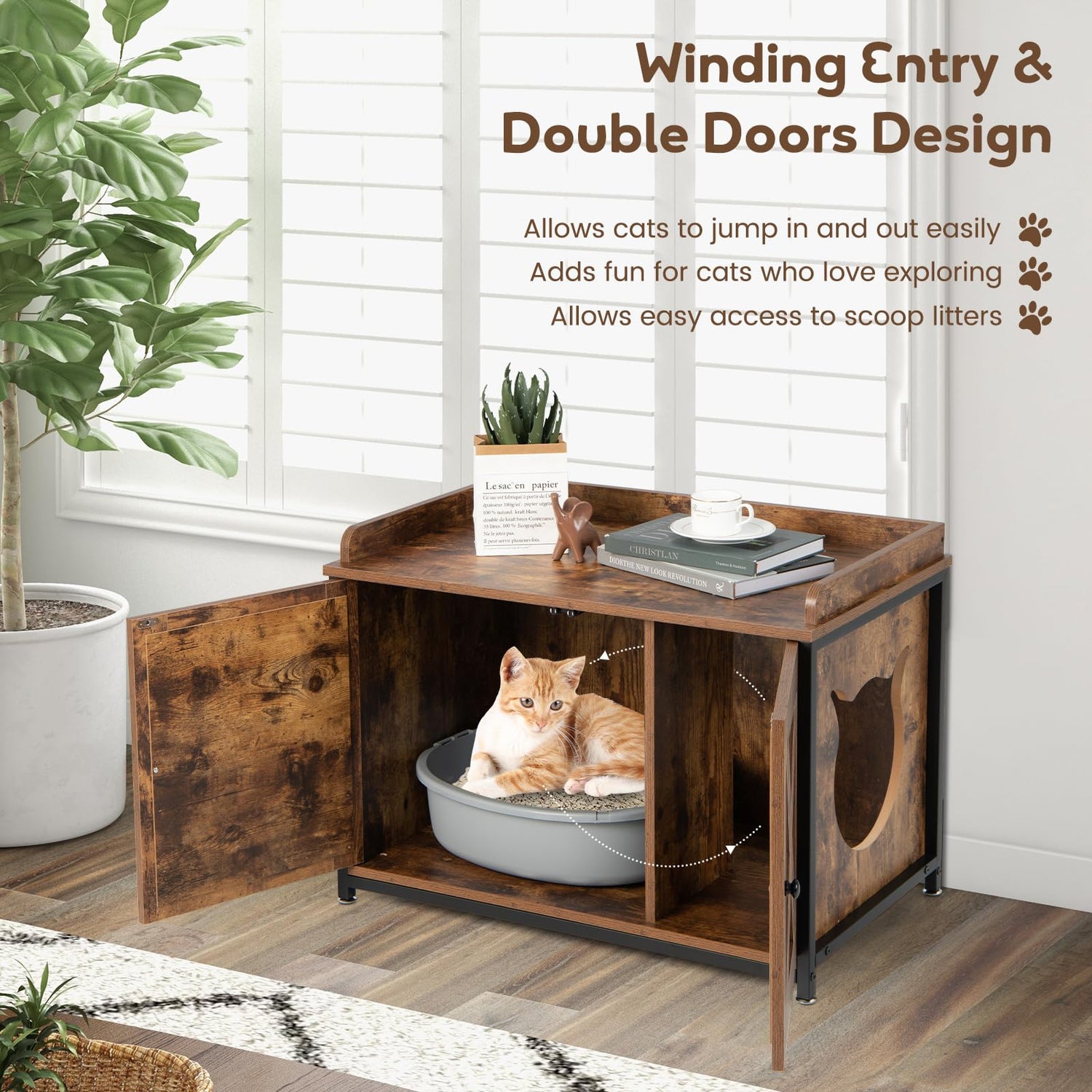 Wooden Cat Litter Box Enclosure Indoor Cat Houses End Table