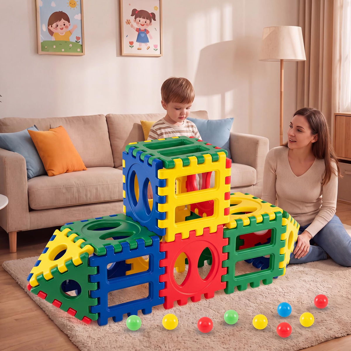 Large Interlocking and Stackable Construction Building Toy Set