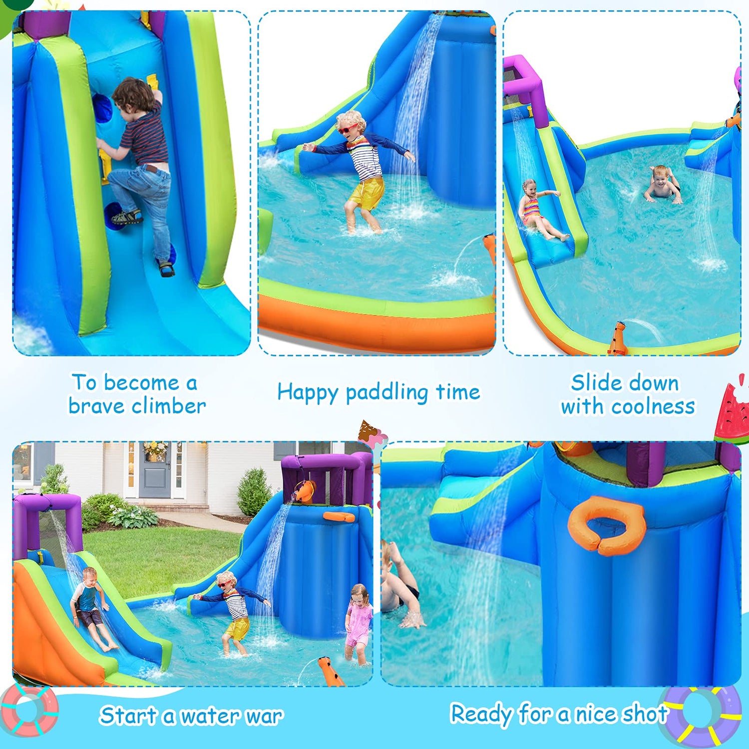 GYMAX Inflatable Water Park with Double Slides