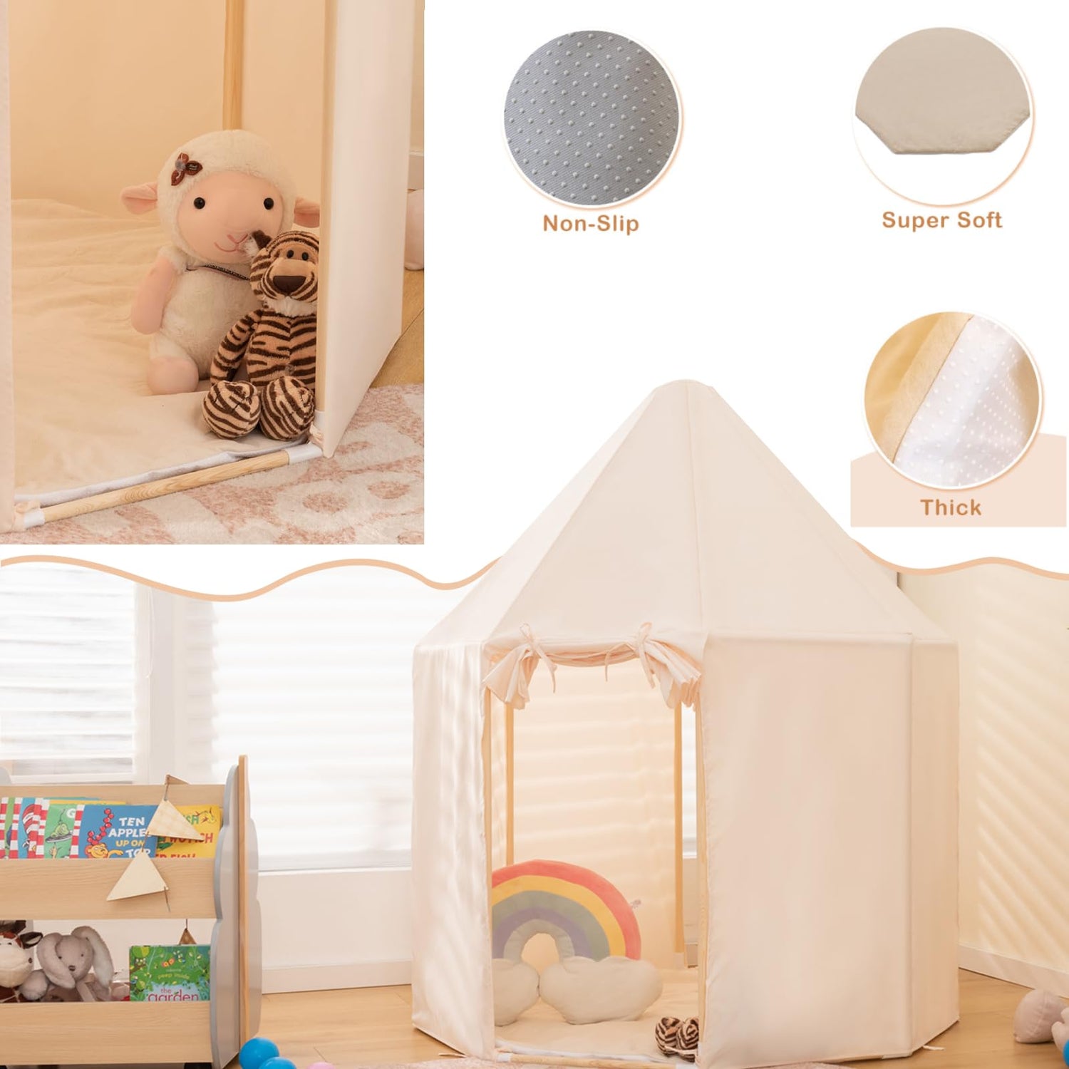 GYMAX Kids Tent, Large Children Play Castle with Thick & Washable Mat, 122 x 122 x 144cm