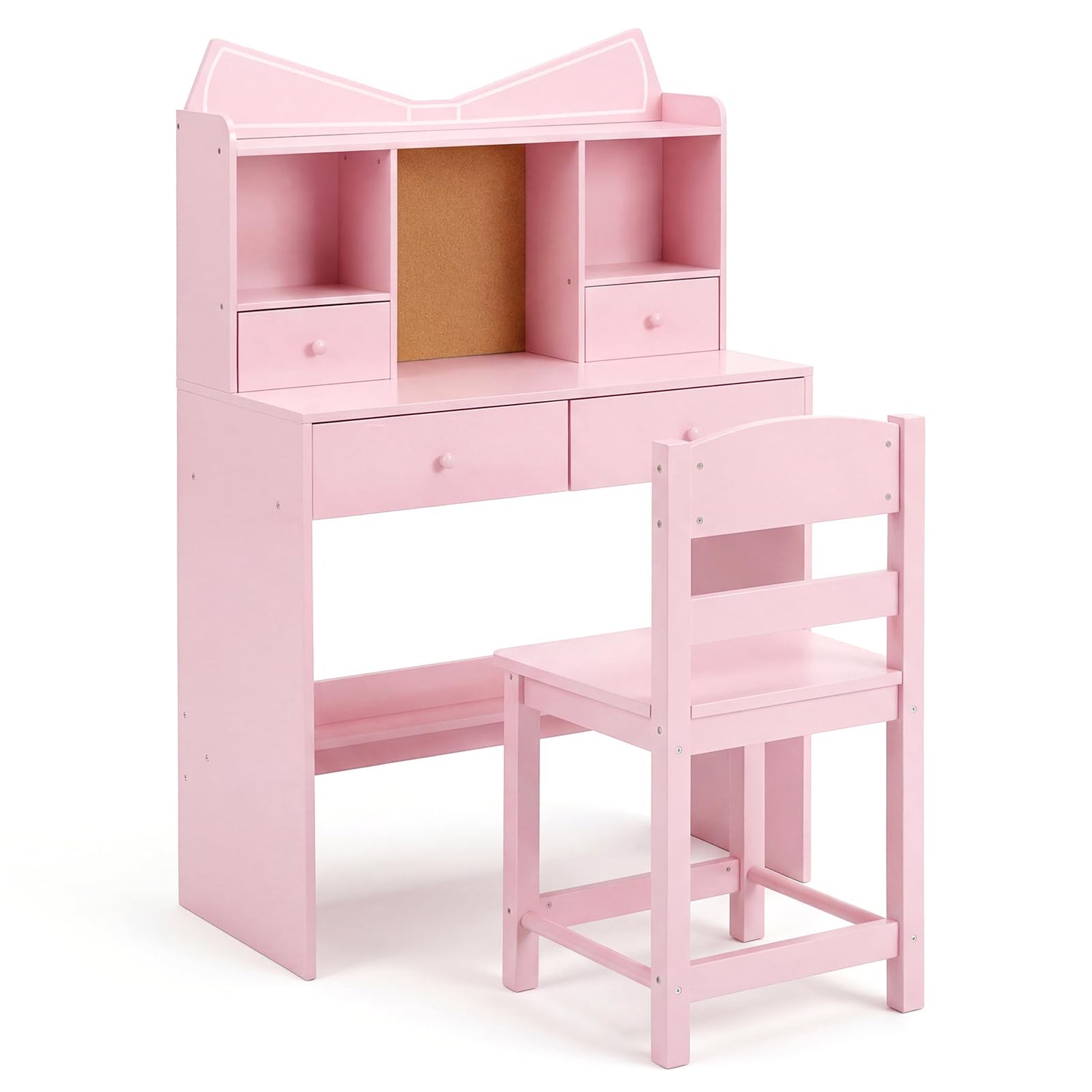 Kids Study Desk and Chair Set with Open Shelves and Cork Bulletin Board