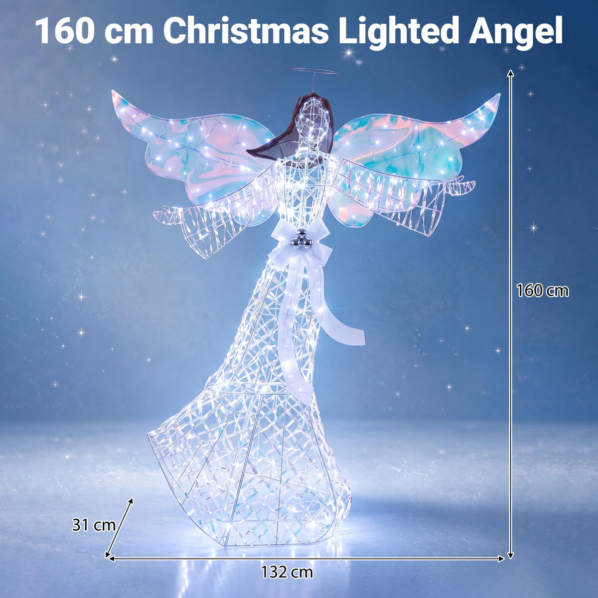 Pre-lit Christmas Angel, 3D Glittered Angel with LED Lights