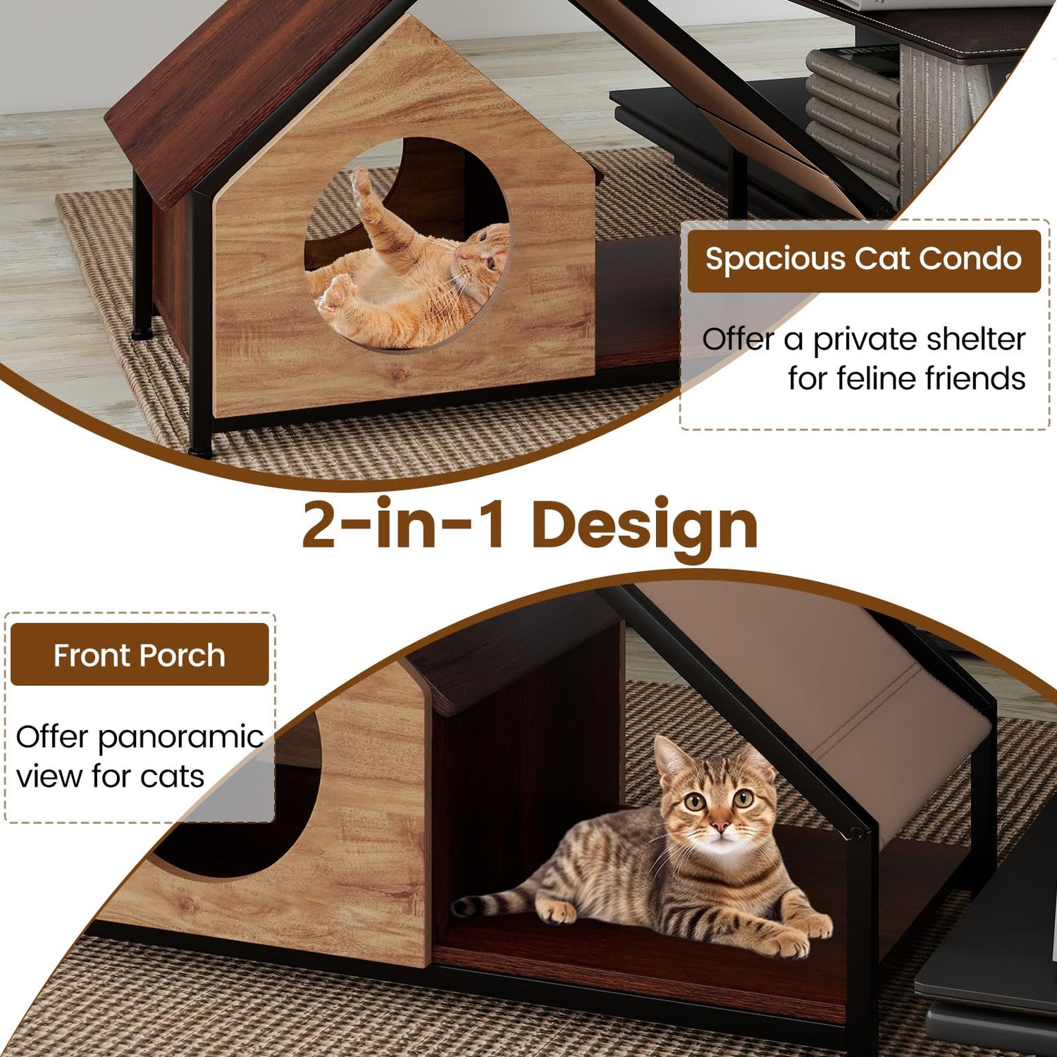 Wooden Cat House for Indoor Cats Kitty Condo Furniture with Porch