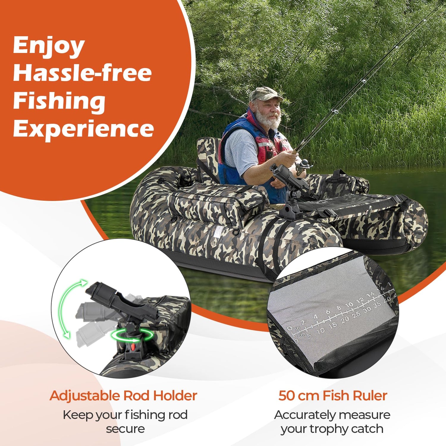 GYMAX Inflatable Fishing Float Tube, Fishing Boat with Adjustable Backpack Straps, 150 KG Load Capacity, 143 x 112 x 70cm