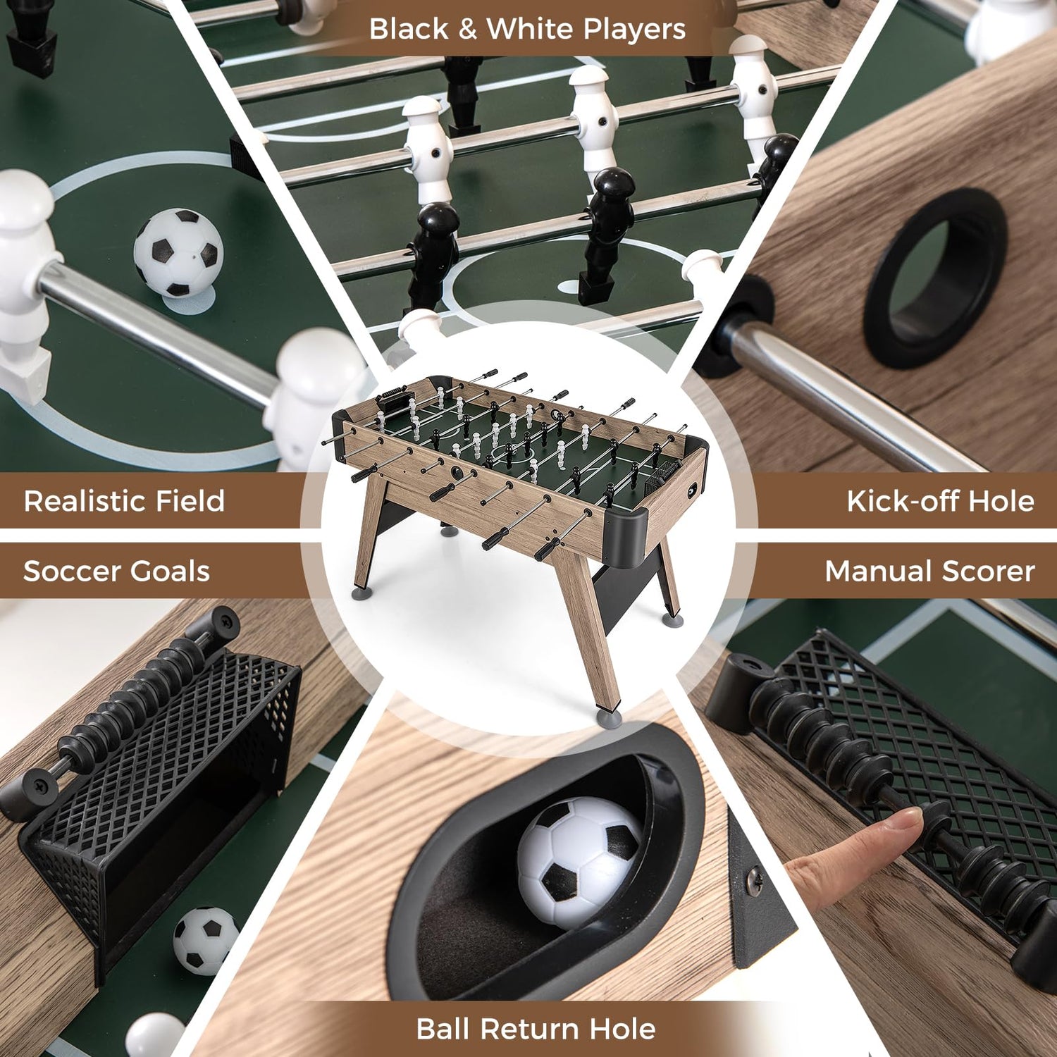 GYMAX Football Table, 137x68cm Freestanding Foosball Table with 26 Football Players, 2 Footballs & Ergonomic Handle