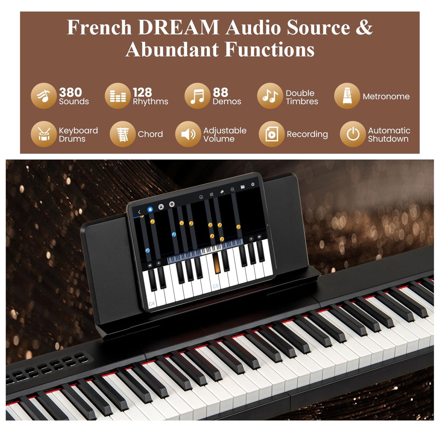 88 Keys Velocity-Sensitive Piano Keyboard with Music Stand and Carry Bag