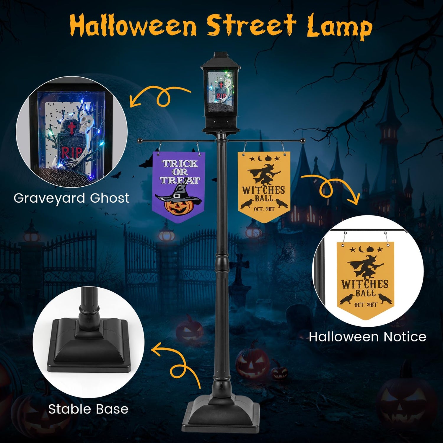 156 CM Halloween Lamp Post Sound-Activated Halloween Street Lamp