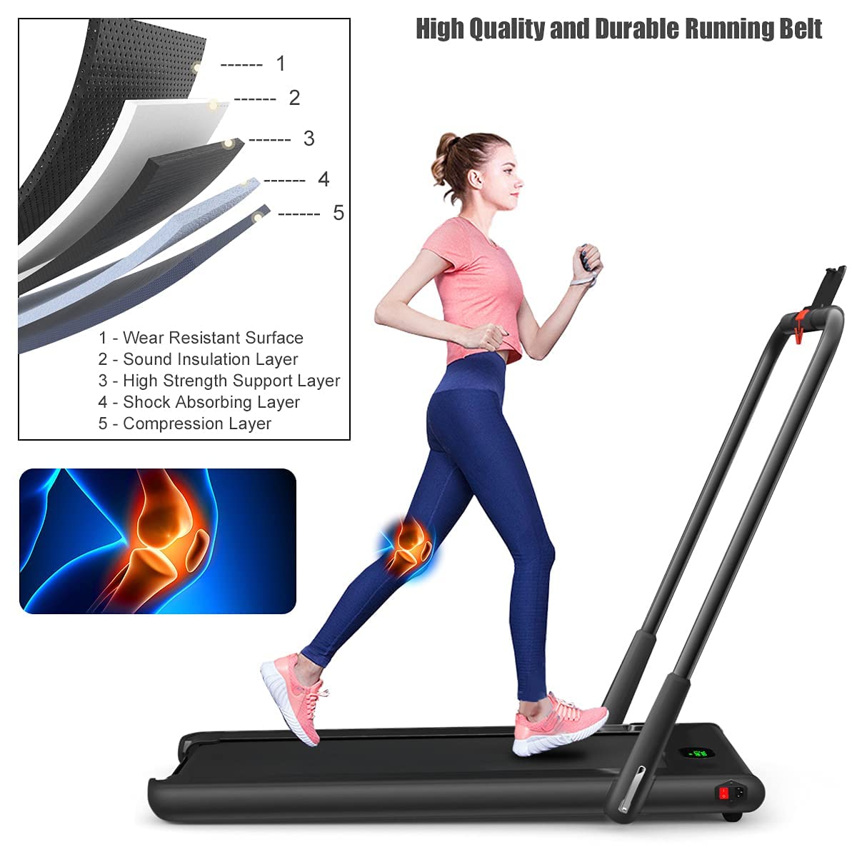 GYMAX Folding Treadmill, 2-in-1 Digital Running & Walking Machine with LED Display, 1-12KM/H Electric Treadmills