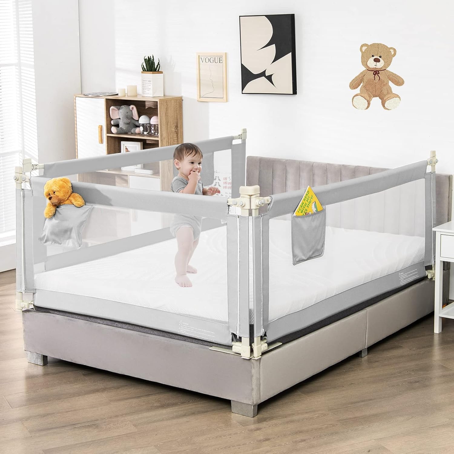 175 cm Infant Safety Bed Guardrail with Anti-Collision Cotton and Side Pocket