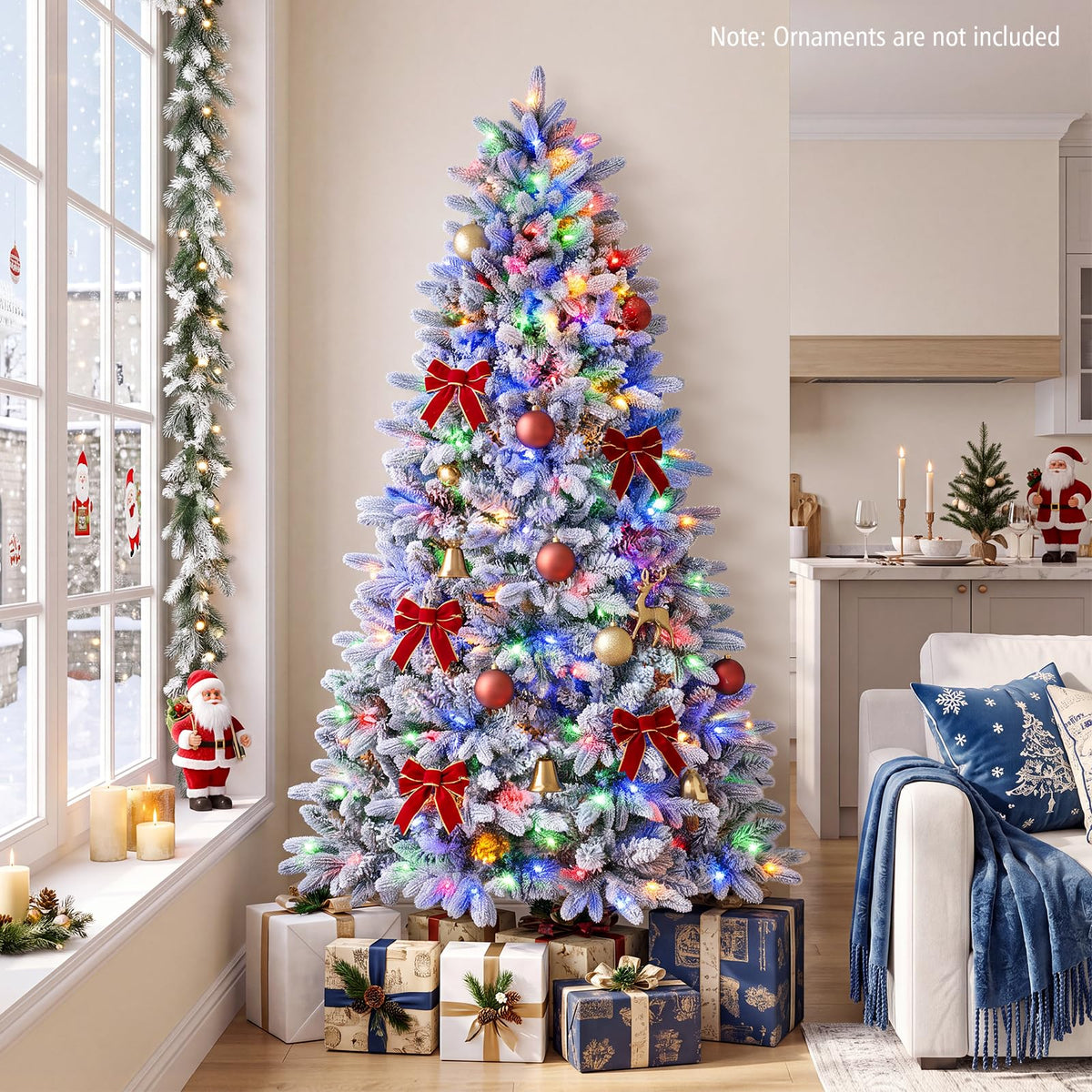 GYMAX 6 FT Half Artificial Christmas Tree, Snow-Flocked Hinged Xmas Tree