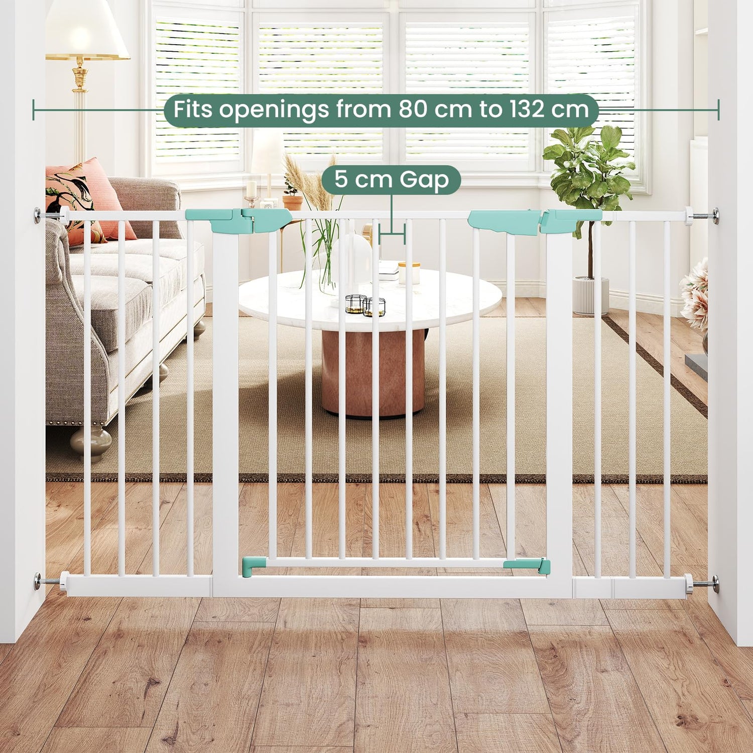 Safety Gate, 80-132cm Pressure Fit Baby Gates with Auto-Close Door