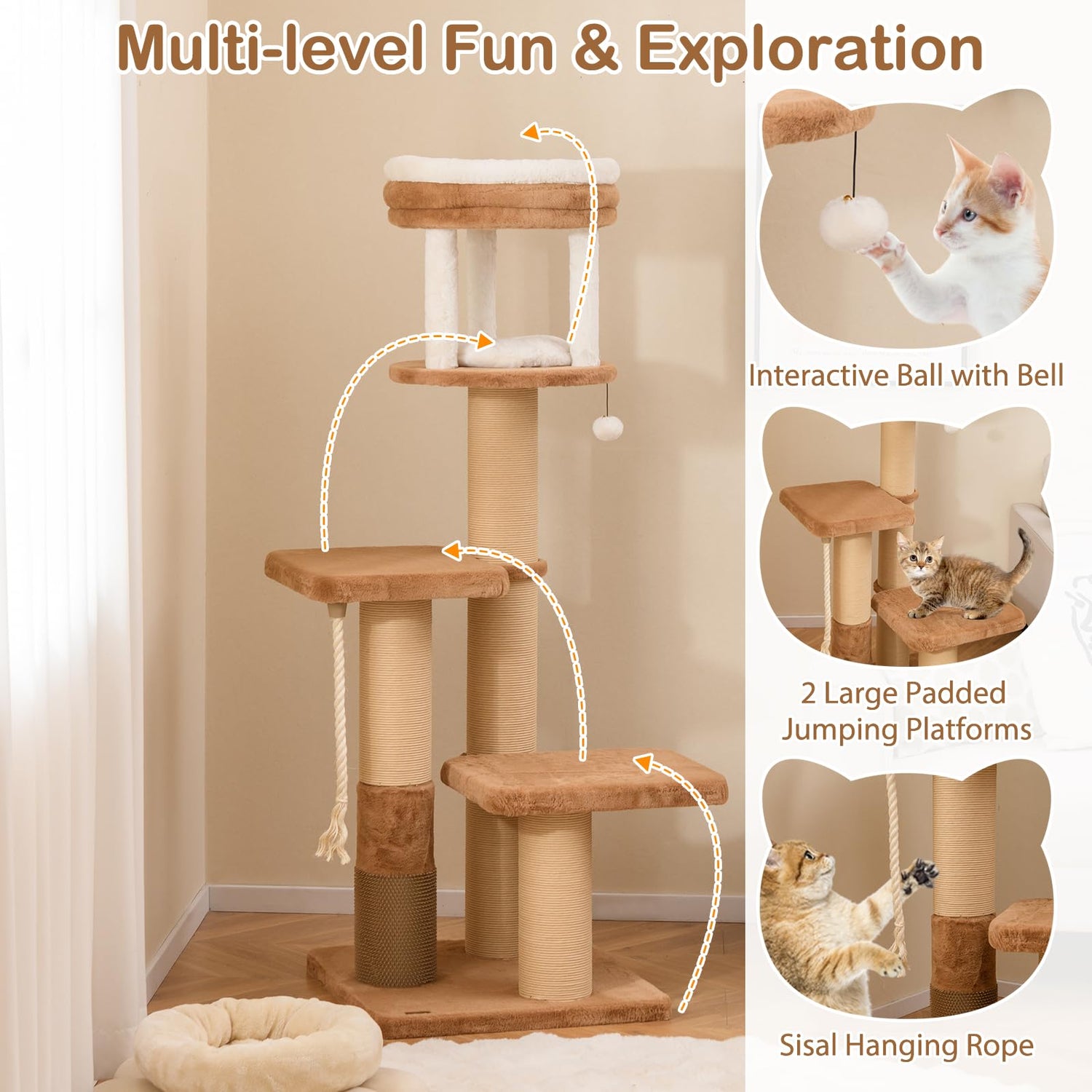 GYMAX Cat Tree, 166cm Tall Cat Tower with Scratching Posts