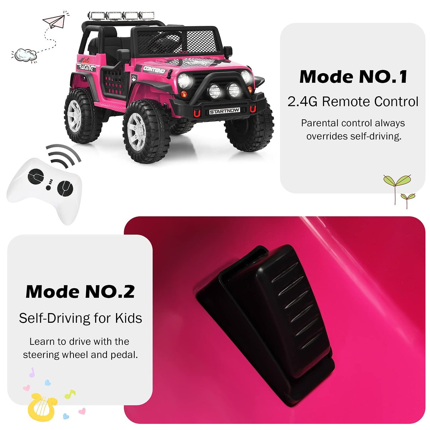 GYMAX Kids Ride on Car, 12V Battery Powered Car with Remote Control