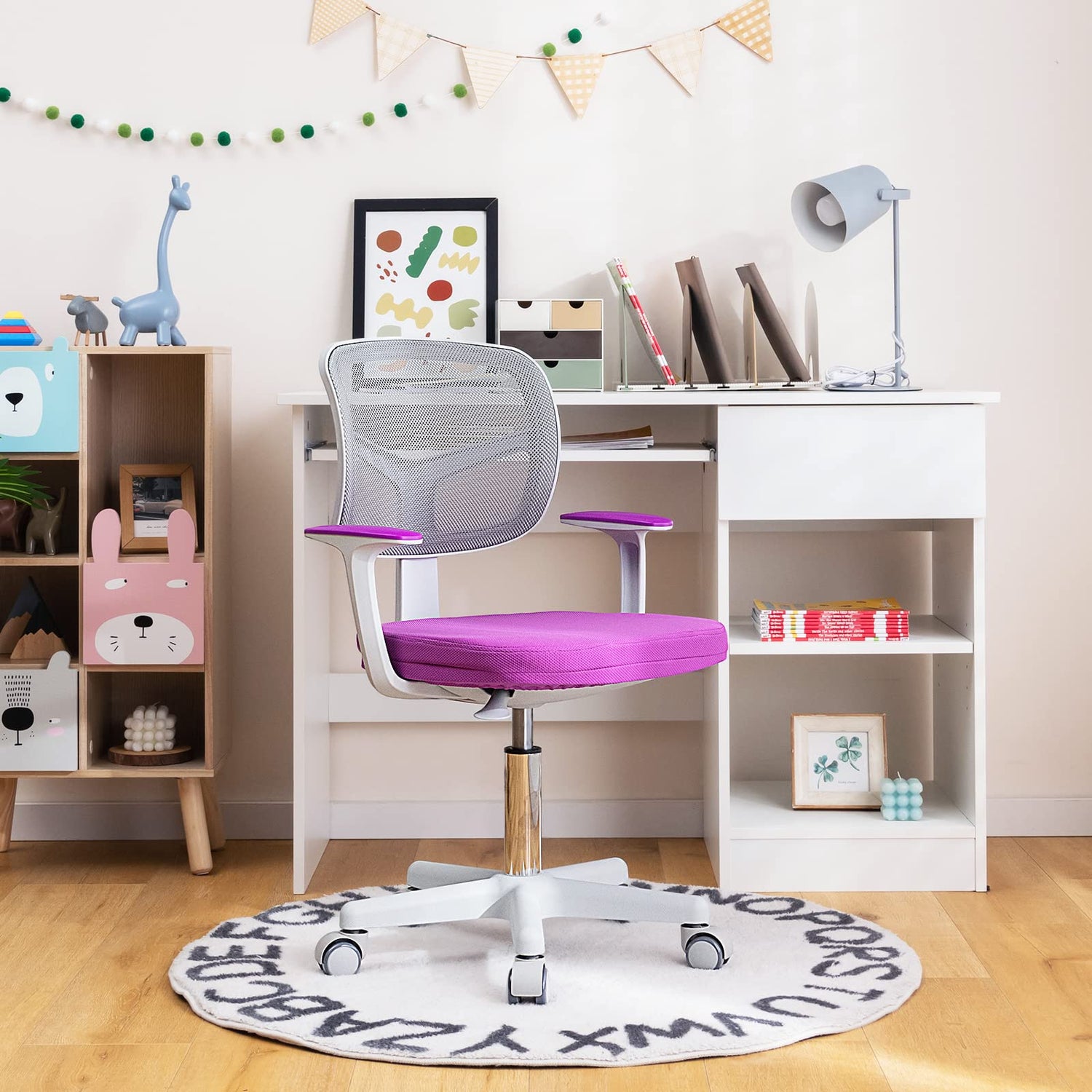 GYMAX Kids Desk Chair, Height Adjustable Children Swivel Chair with Armrests, Lockable Wheels