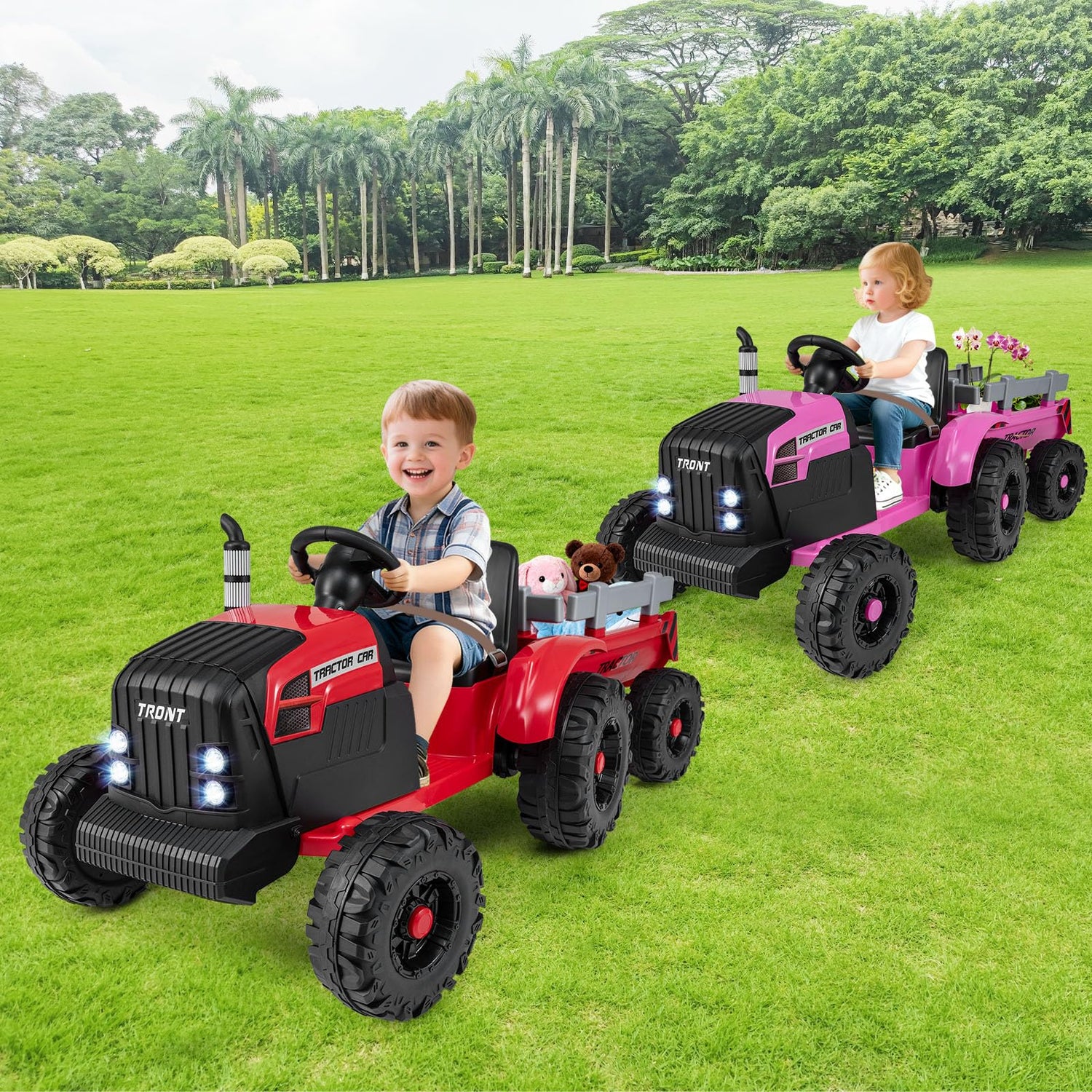 24V Ride On Tractor with Detachable Trailer for Kids