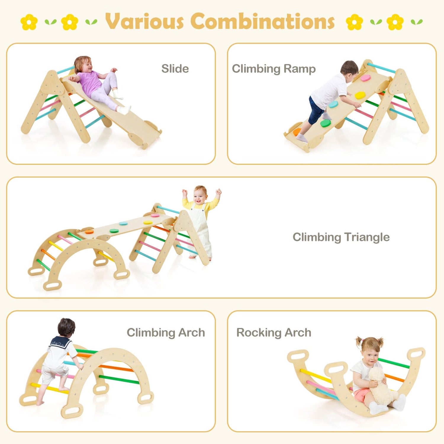 GYMAX 3 in 1 Kids Climbing Set, Wooden Toddler Climber with Reversible Ramp and Arch