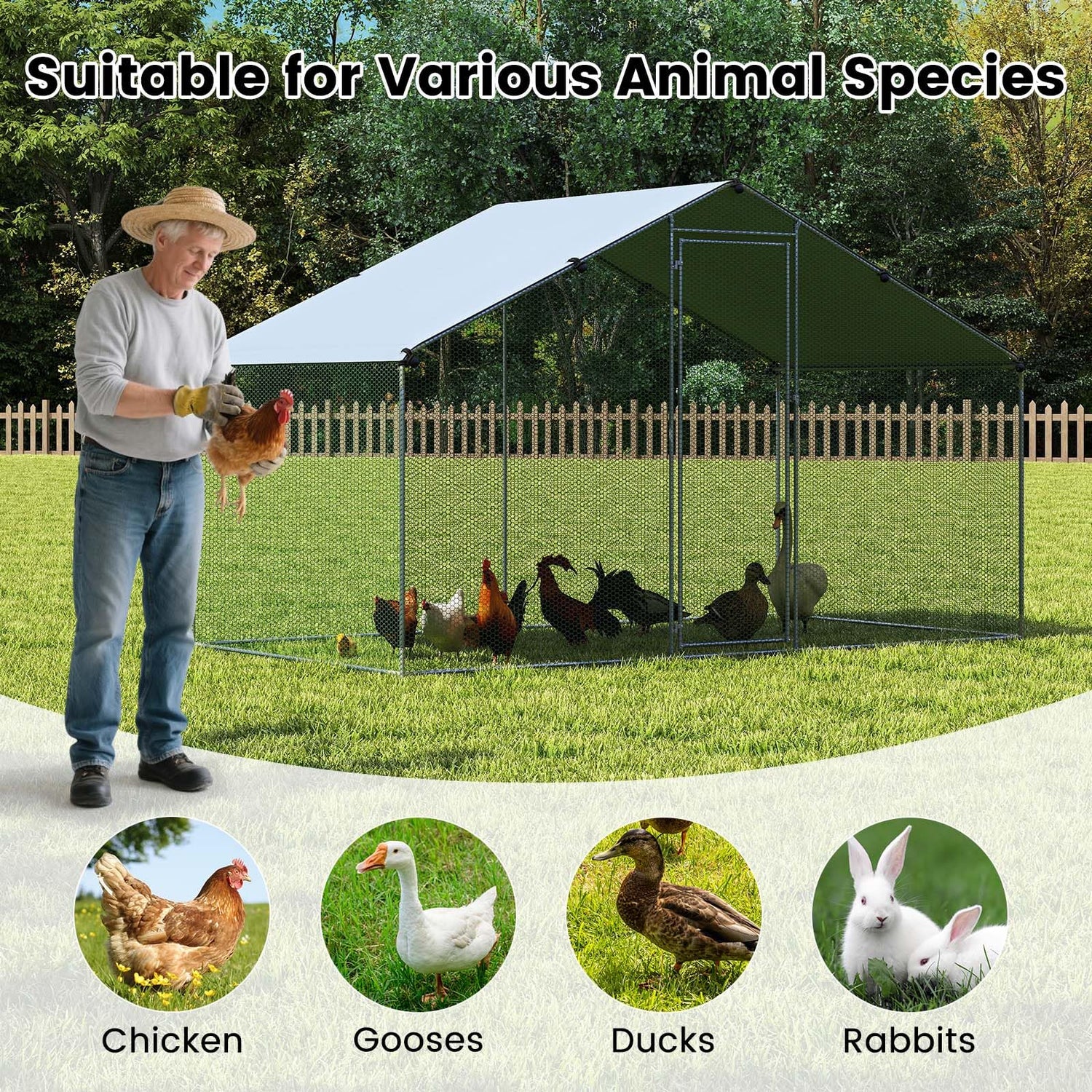 Large Chicken Coop Walk-in Poultry Cage with Oxford Canopy