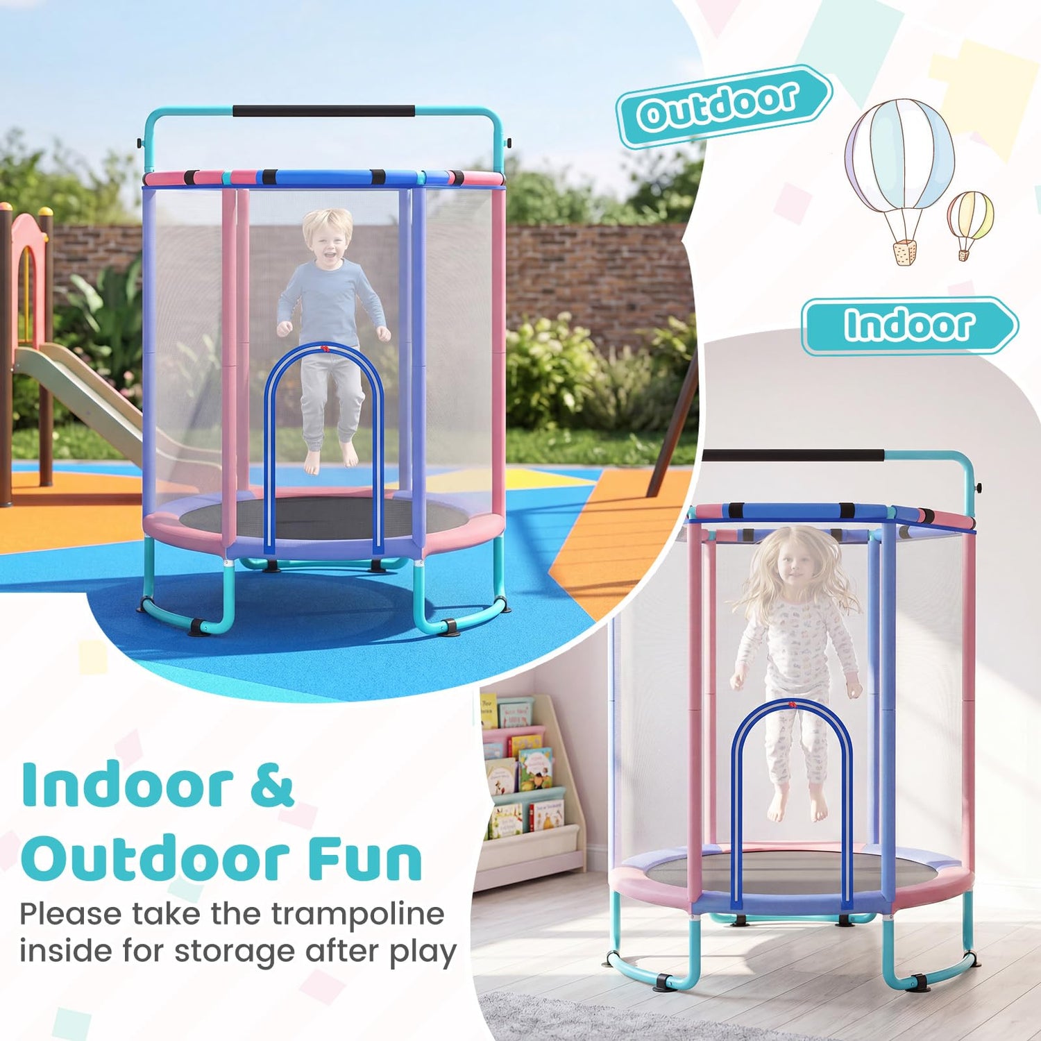 5FT Kids Trampoline, 6 in 1 Toddler Trampolines
