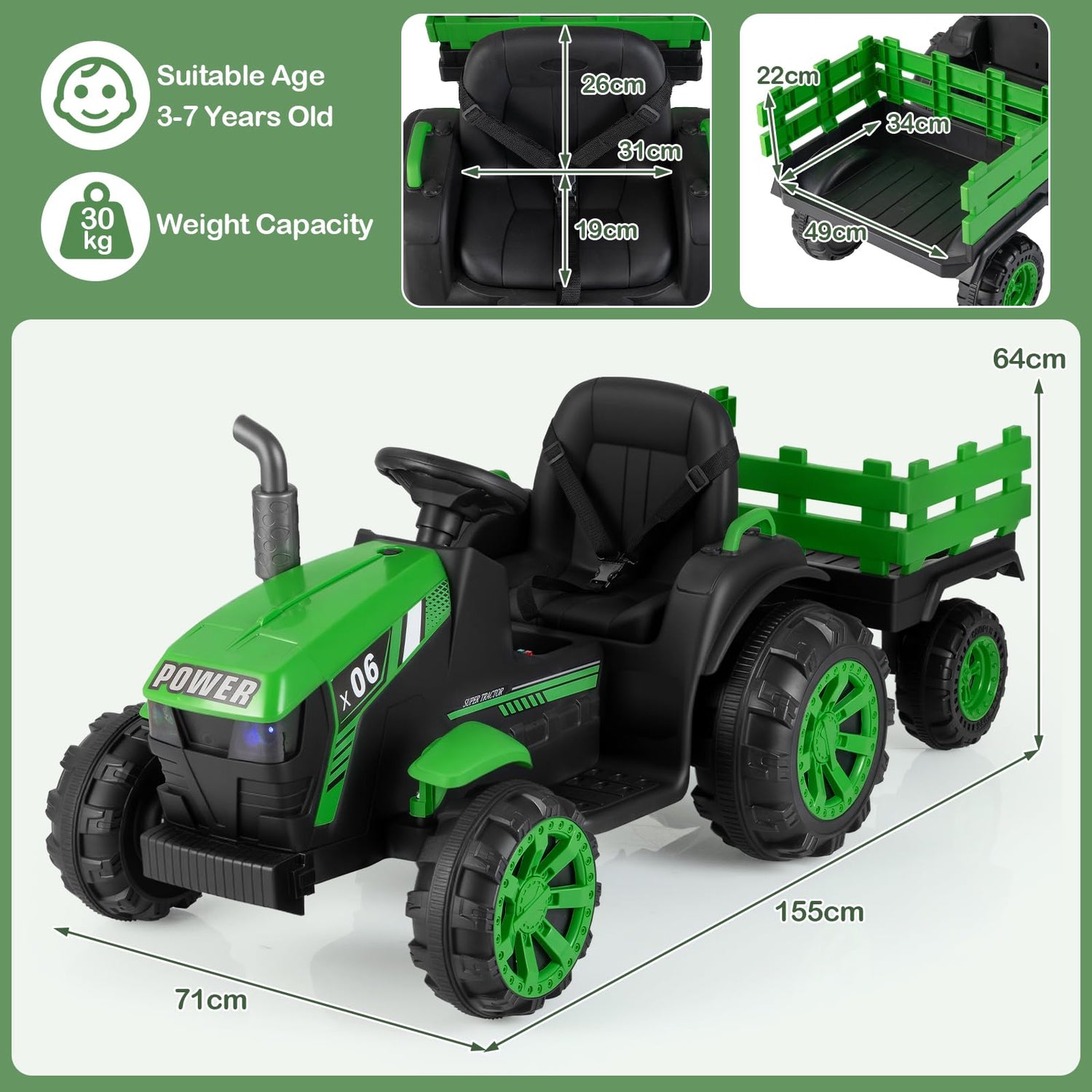 24V Electric Vehicle with Remote Control RGB LED Headlights