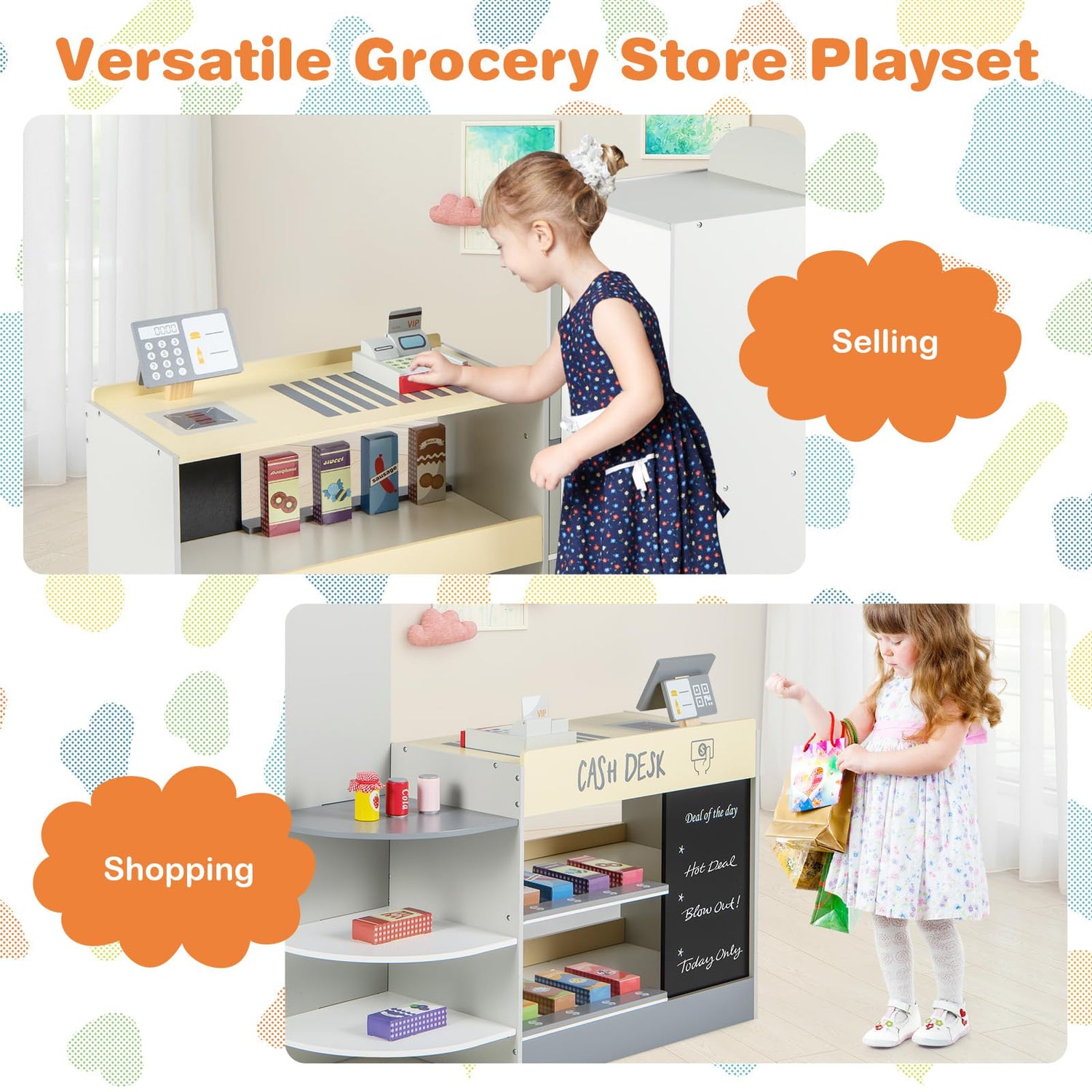 Kids Supermarket Playset with Cash Register for Children Ages 3+