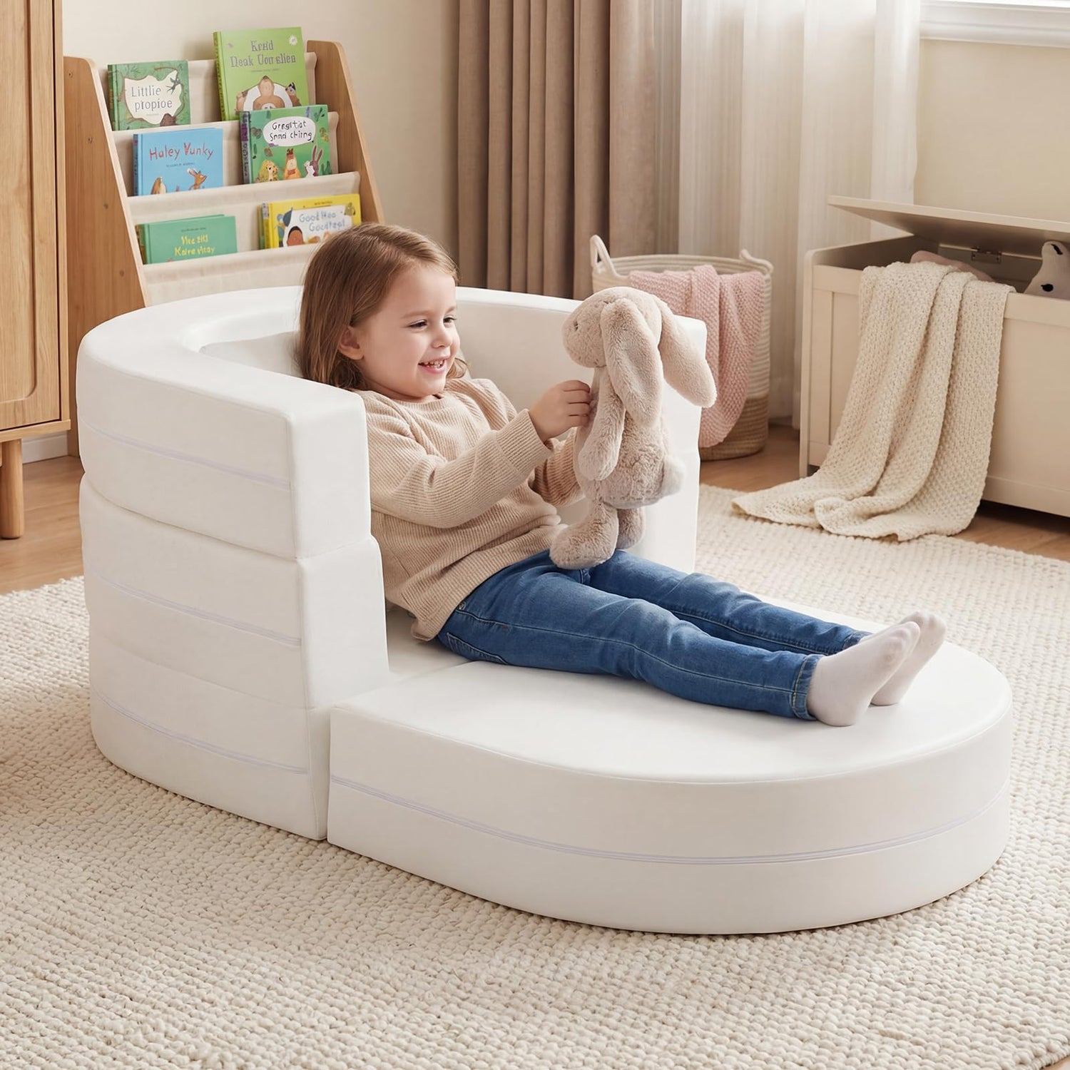 Kids Sofa Bed, 3-in-1 Convertible Modular Toddler Play Couch Lounger