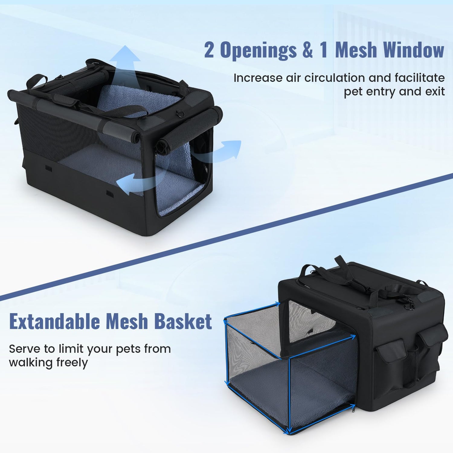 GYMAX Foldable Pet Carrier Bag, Portable Dog Cat Travel Carriers (90 x 76 x 48cm)