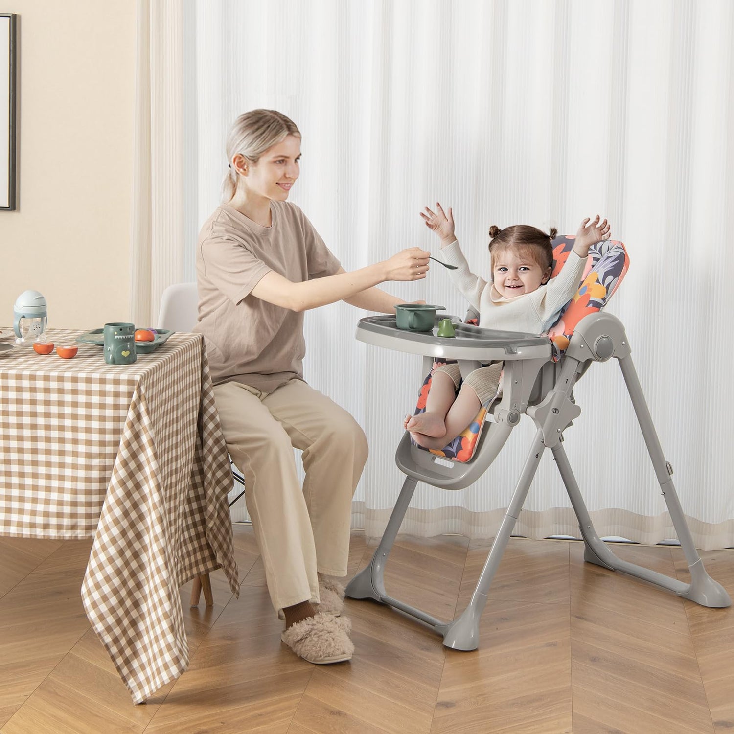GYMAX Adjustable Foldable Infant High Chair with Removable Tray